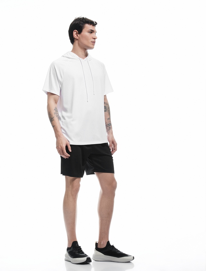  Kısa Kollu Regular Fit Basic Kapşonlu Spor Tişört