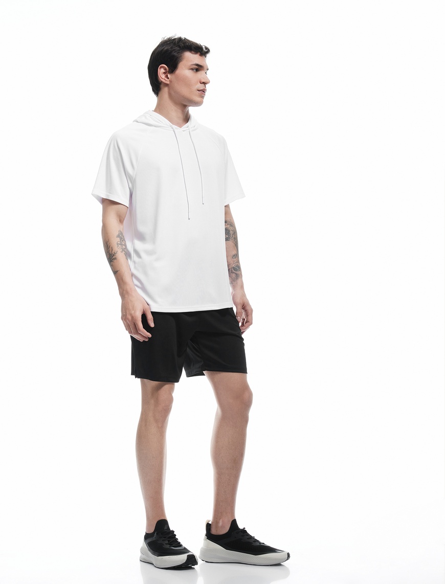  Kısa Kollu Regular Fit Basic Kapşonlu Spor Tişört
