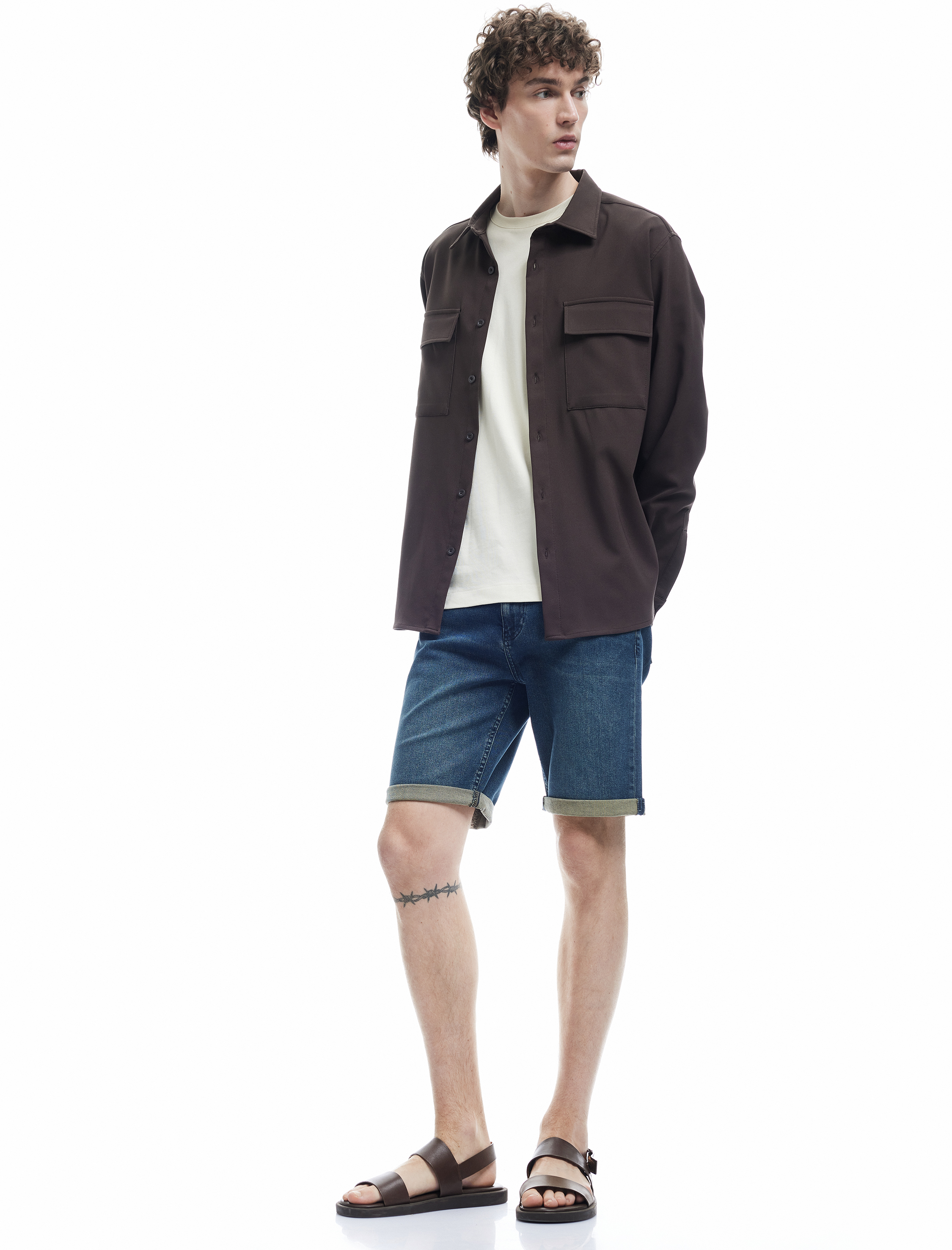 Koton Erkek Normal Bel Pamuklu Katlamalı Paça Slim Fit Jean Şort - 1