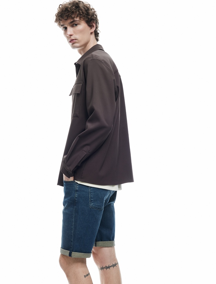  Normal Bel Pamuklu Katlamalı Paça Slim Fit Jean Şort