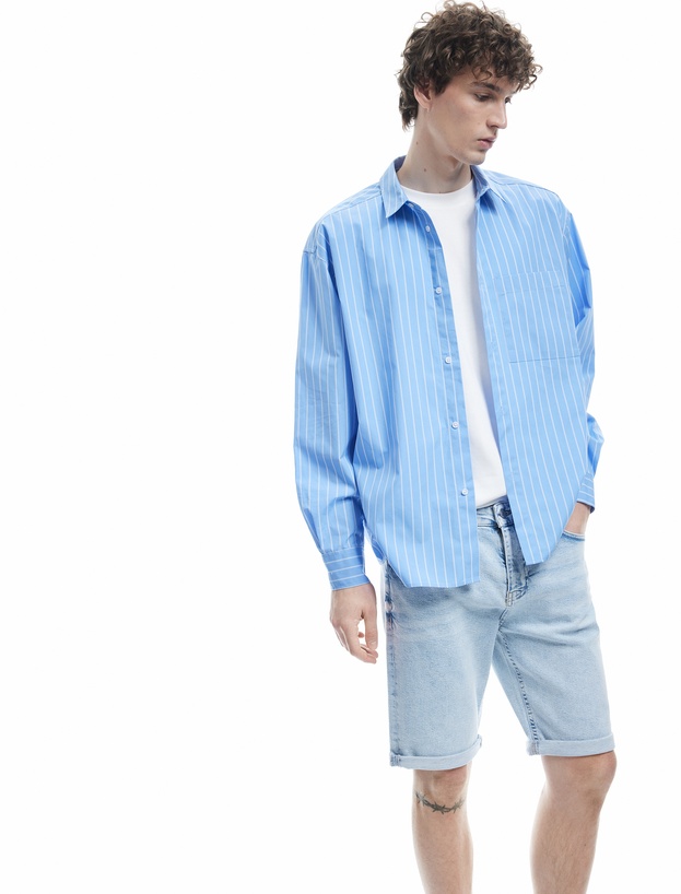 Pamuklu Bermuda Slim Fit Jean Şort_1