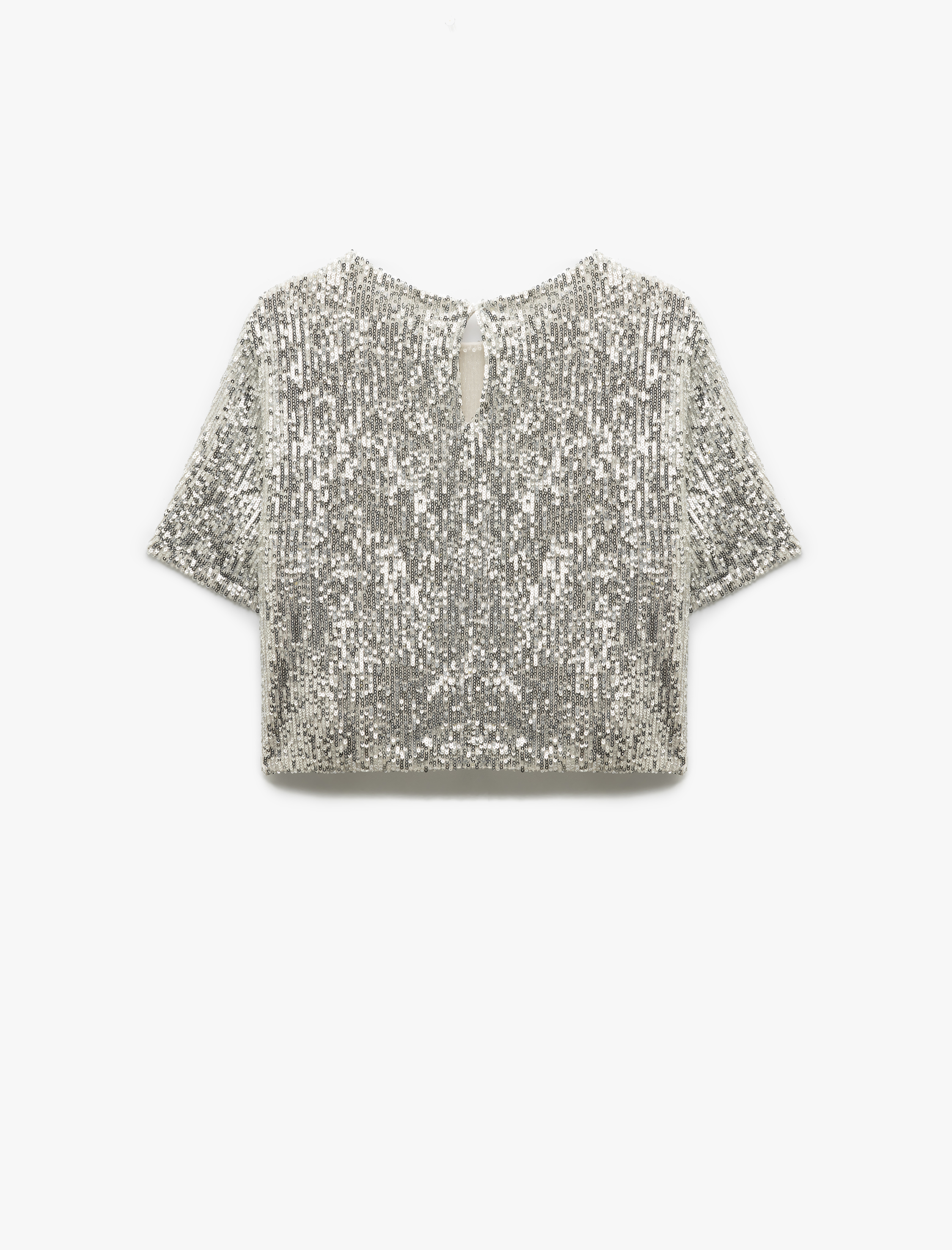   Kısa Kollu Bisiklet Yaka Pullu Payetli Crop Abiye Bluz