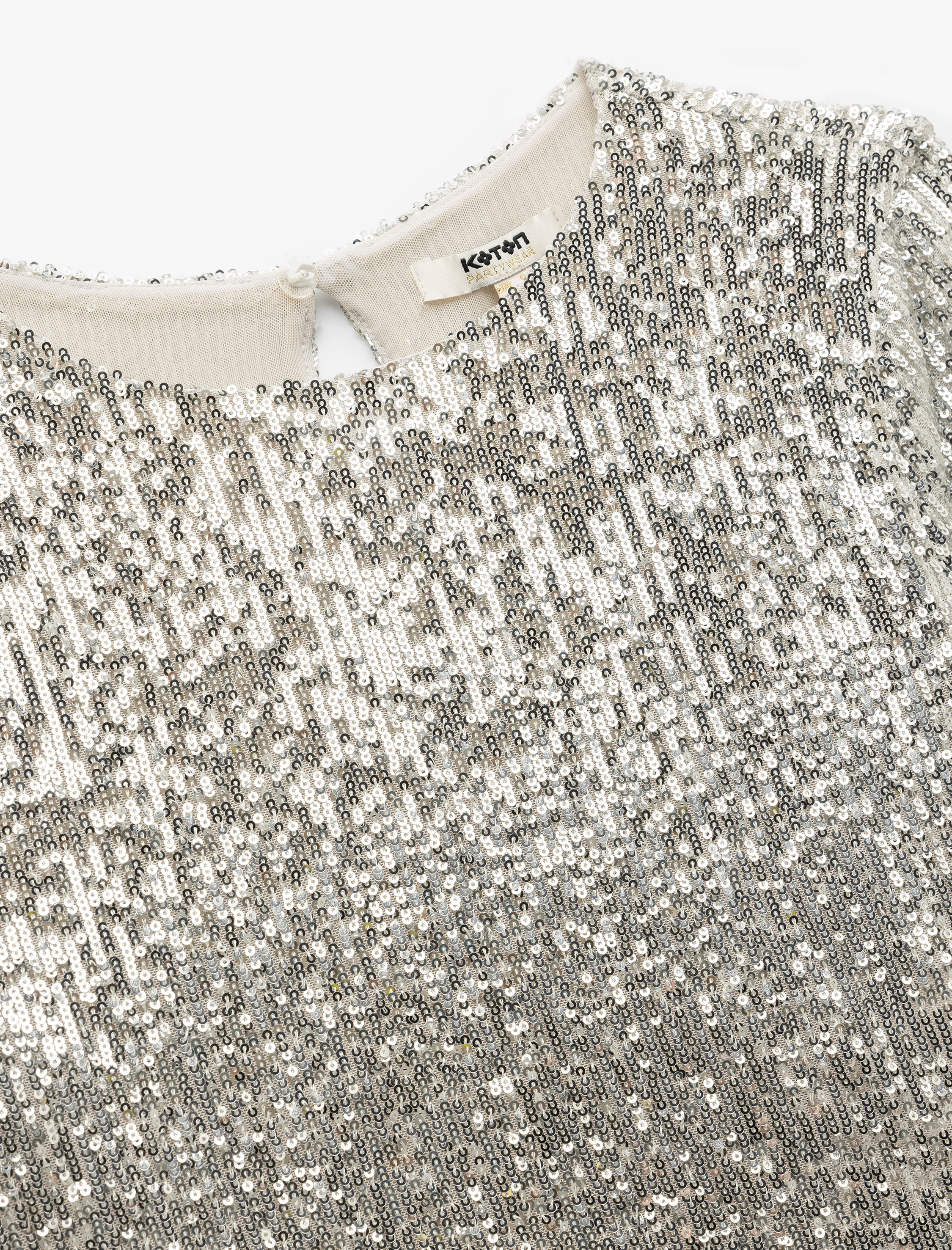   Kısa Kollu Bisiklet Yaka Pullu Payetli Crop Abiye Bluz