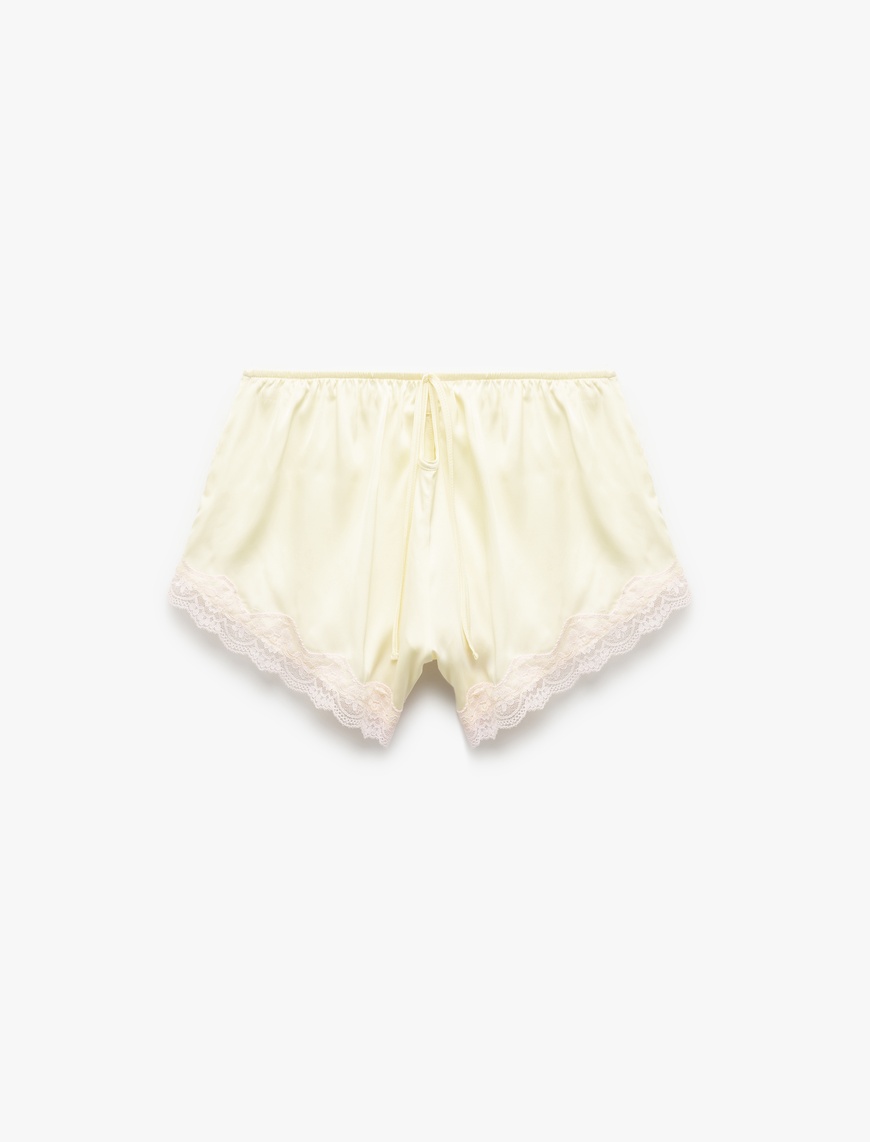   Rahat Kalıp Dantel Detaylı Mini Saten Şort Pijama Altı