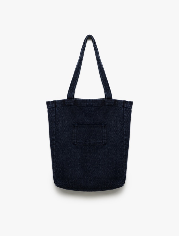 Cep Detaylı Saplı Denim Tote Çanta_0