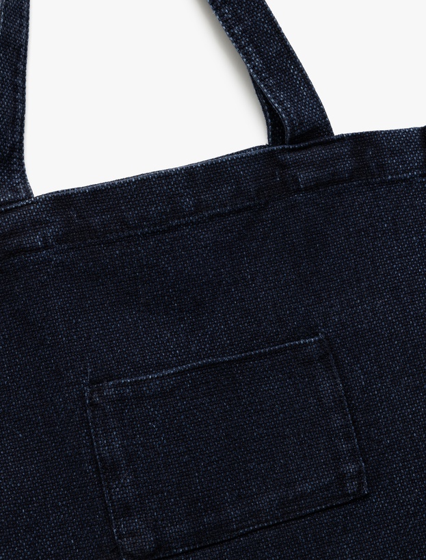 Cep Detaylı Saplı Denim Tote Çanta_2