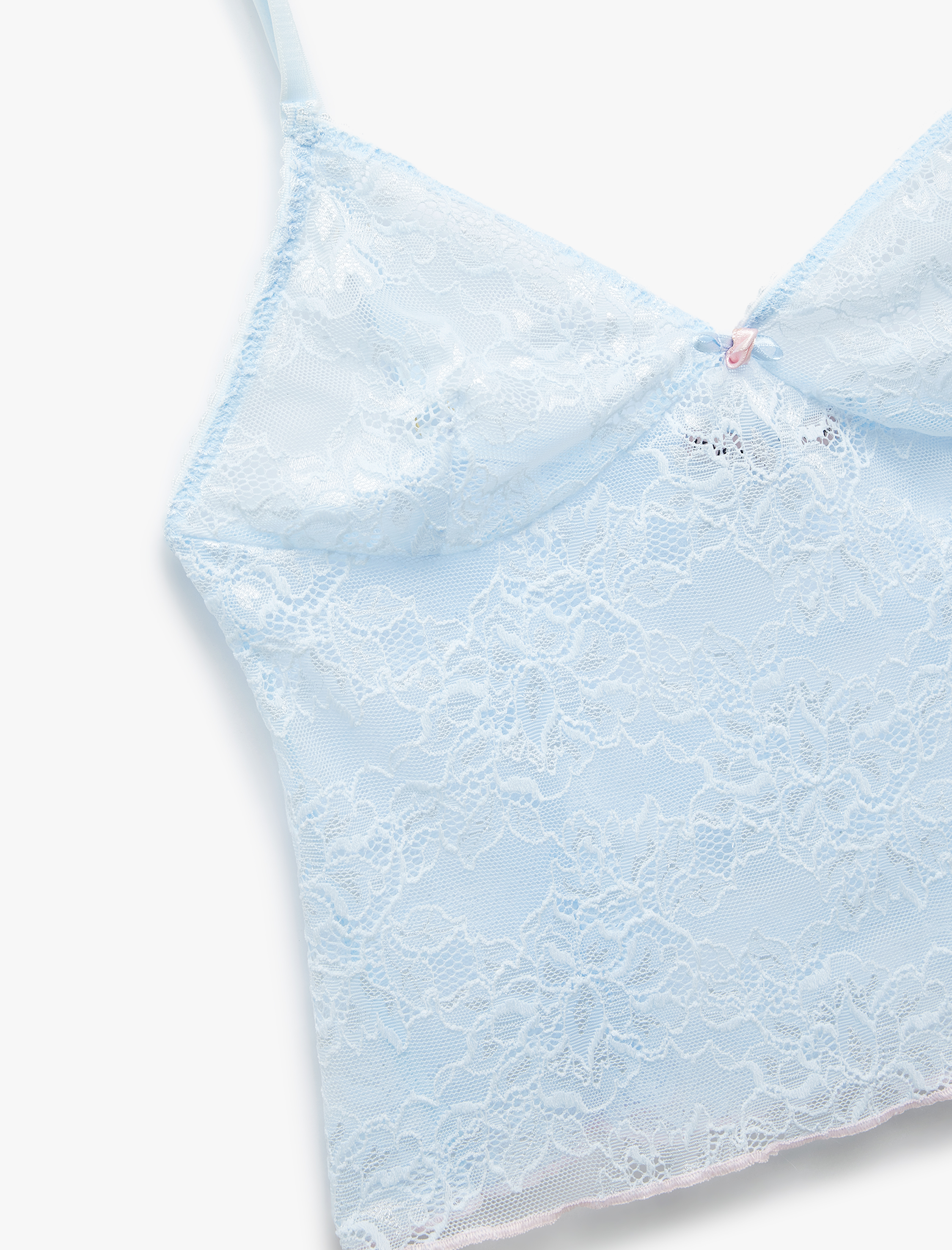   Kalp Yaka İnce Askılı Dantelli Pijama Üstü