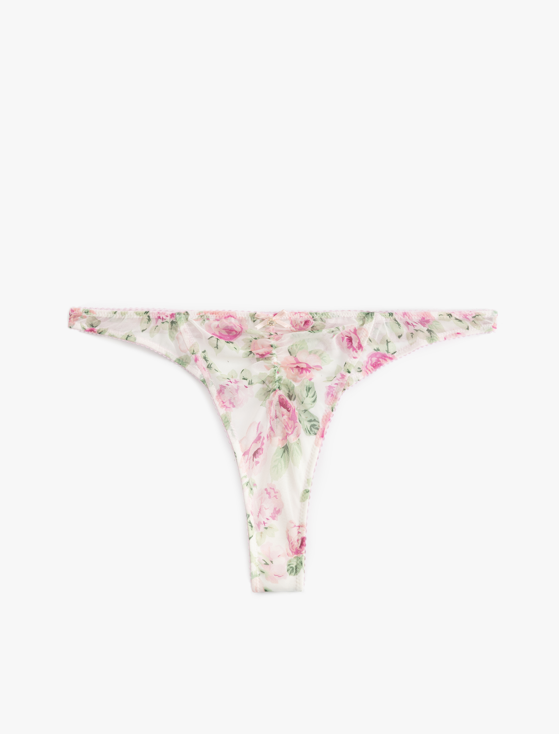   Fiyonk Detaylı Gül Baskılı Tül String Külot