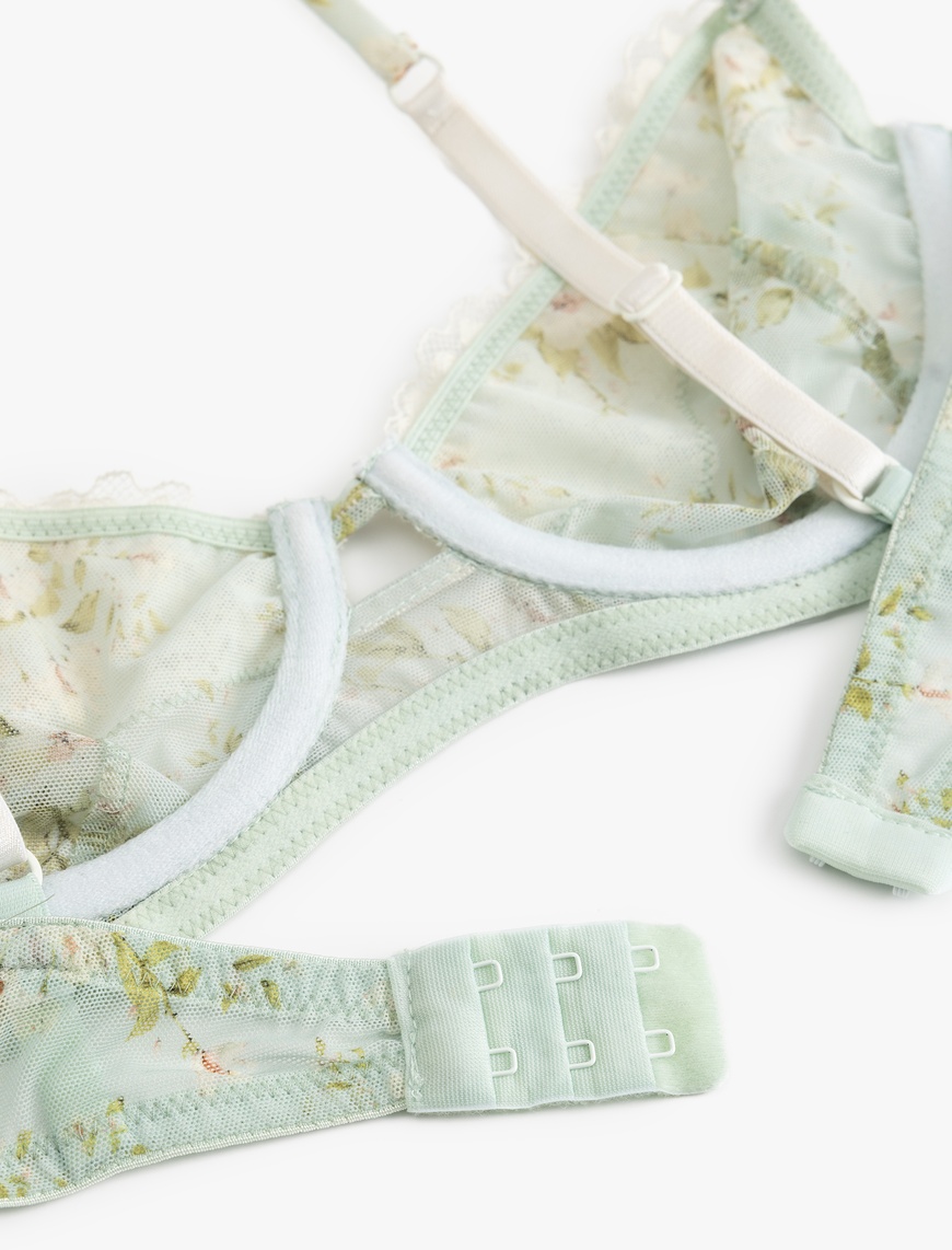   Dantel Detaylı Dolgusuz Balenli Floral Desenli Sütyen