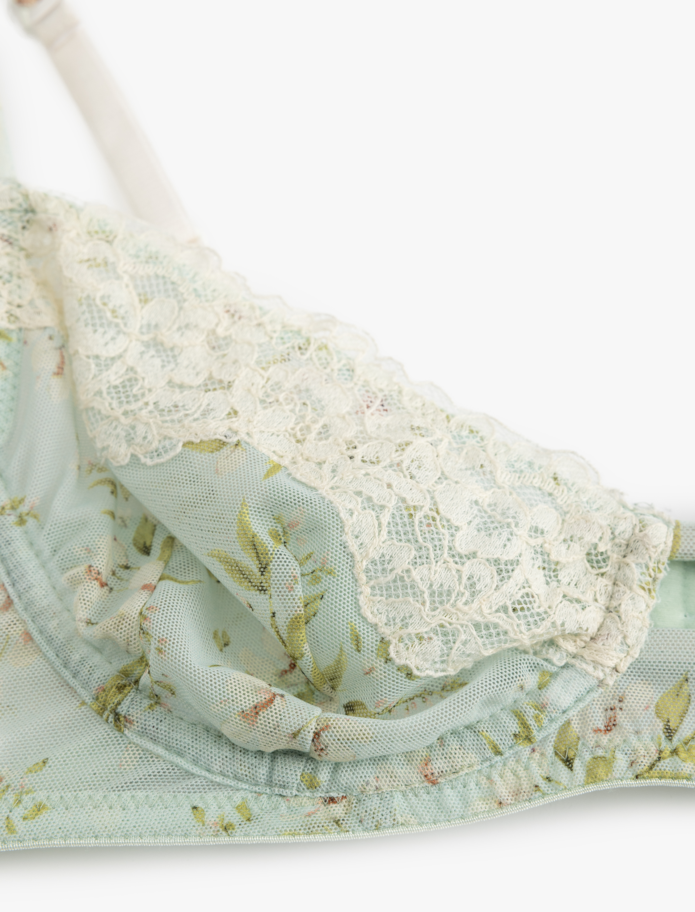   Dantel Detaylı Dolgusuz Balenli Floral Desenli Sütyen