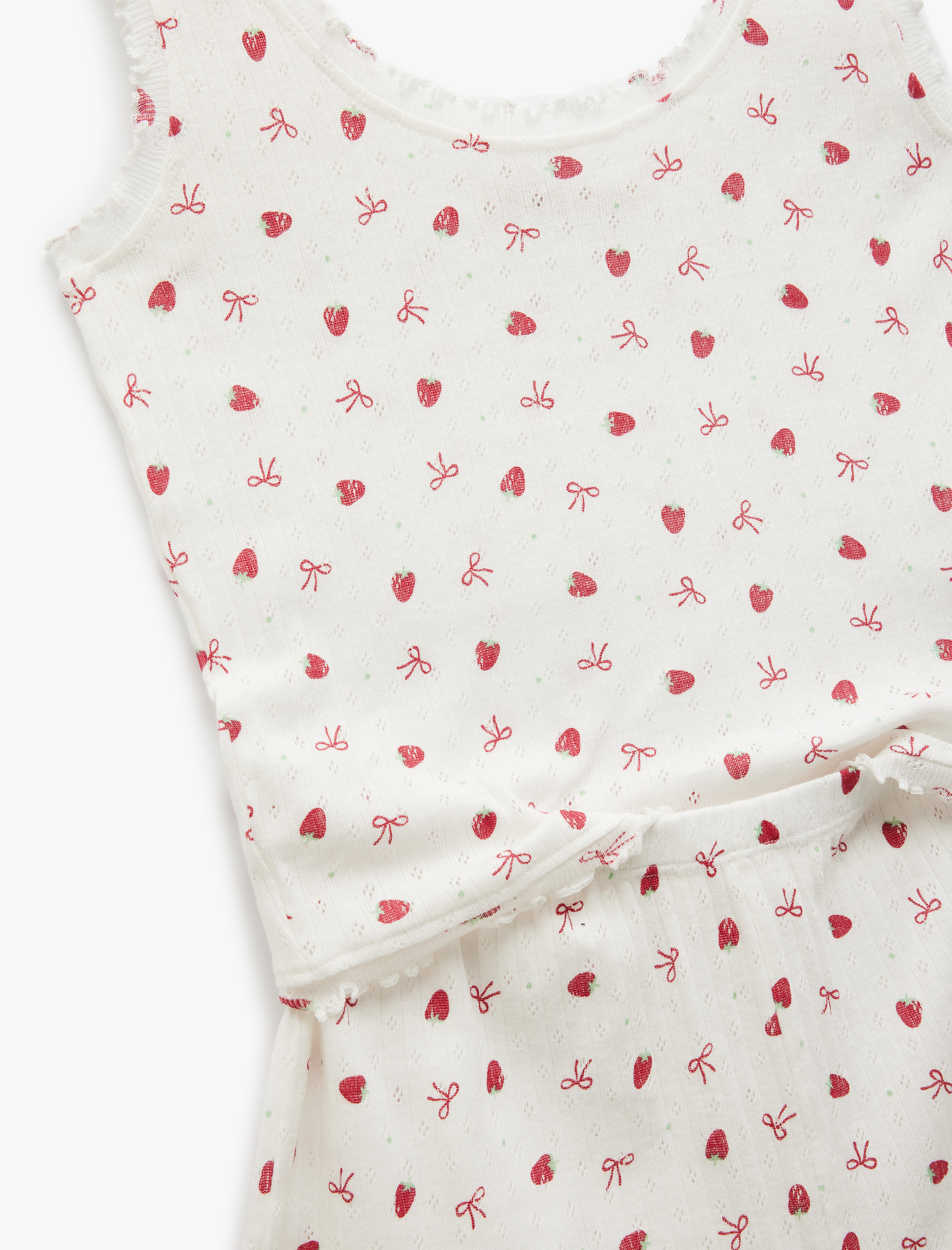   Pamuklu U Yaka Kolsuz Çilek Baskılı Şortlu Pijama Takımı