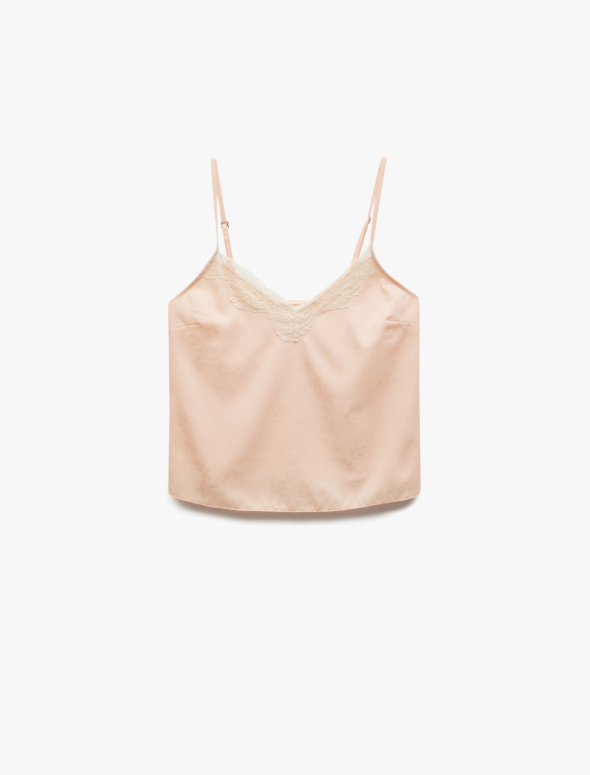   Dantel Detaylı V Yaka Saten İnce Askılı Pijama Üst