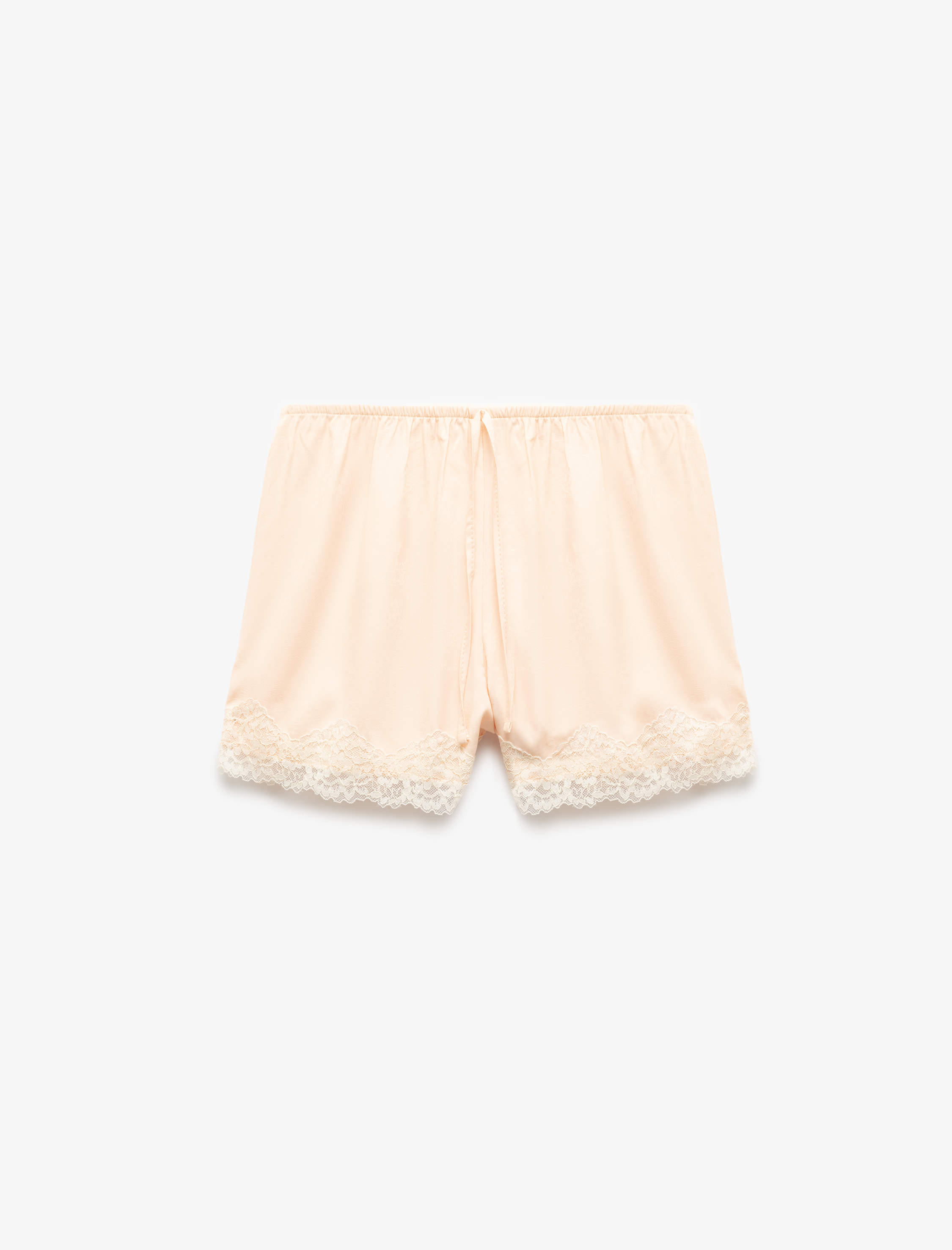   Bağlama Detaylı Dantelli Saten Şort Pijama Altı