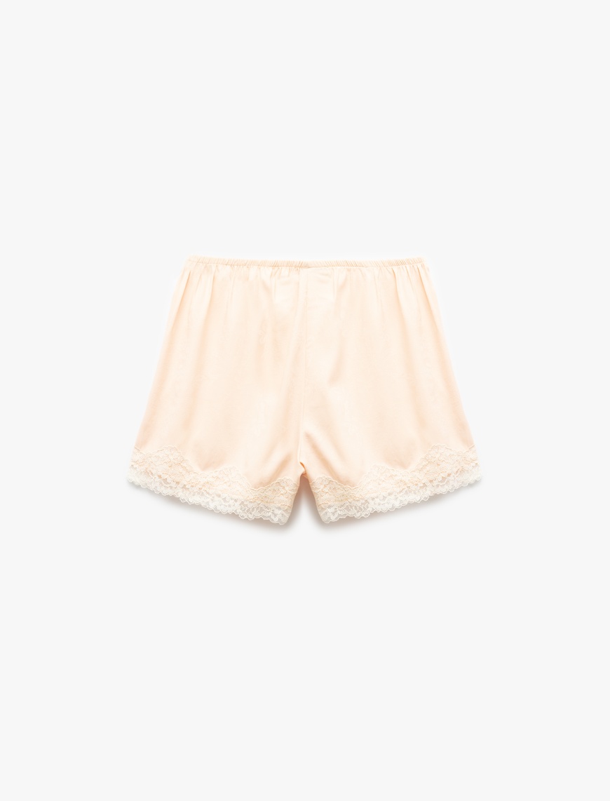   Bağlama Detaylı Dantelli Saten Şort Pijama Altı