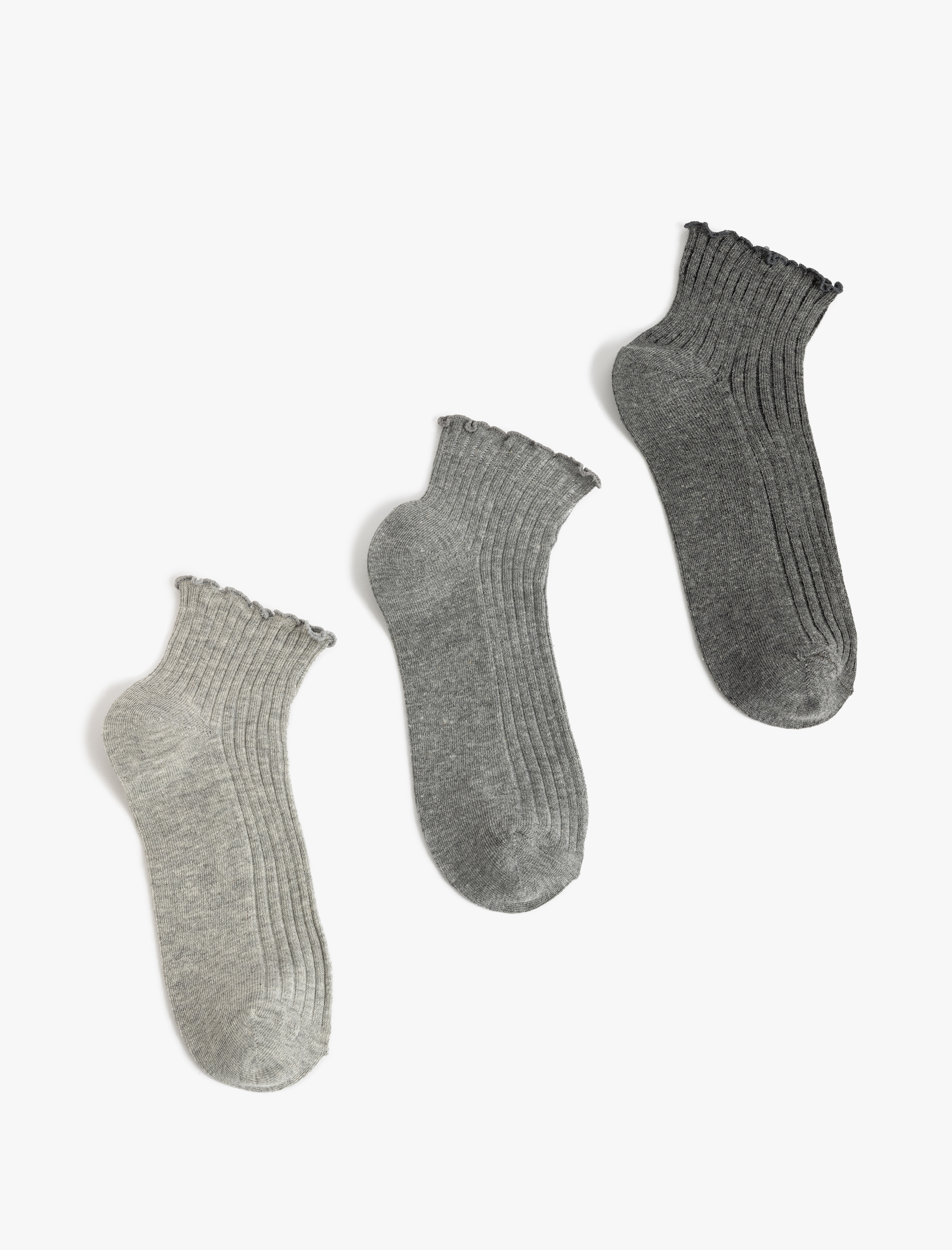  Kadın Çok Renkli Fırfır Detaylı 3'lü Patik Çorap Seti