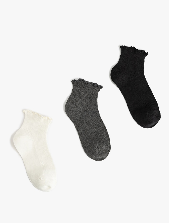 Kadın Çok Renkli Fırfır Detaylı 3'lü Patik Çorap Seti