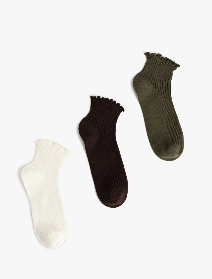 Kadın Çok Renkli Fırfır Detaylı 3'lü Patik Çorap Seti