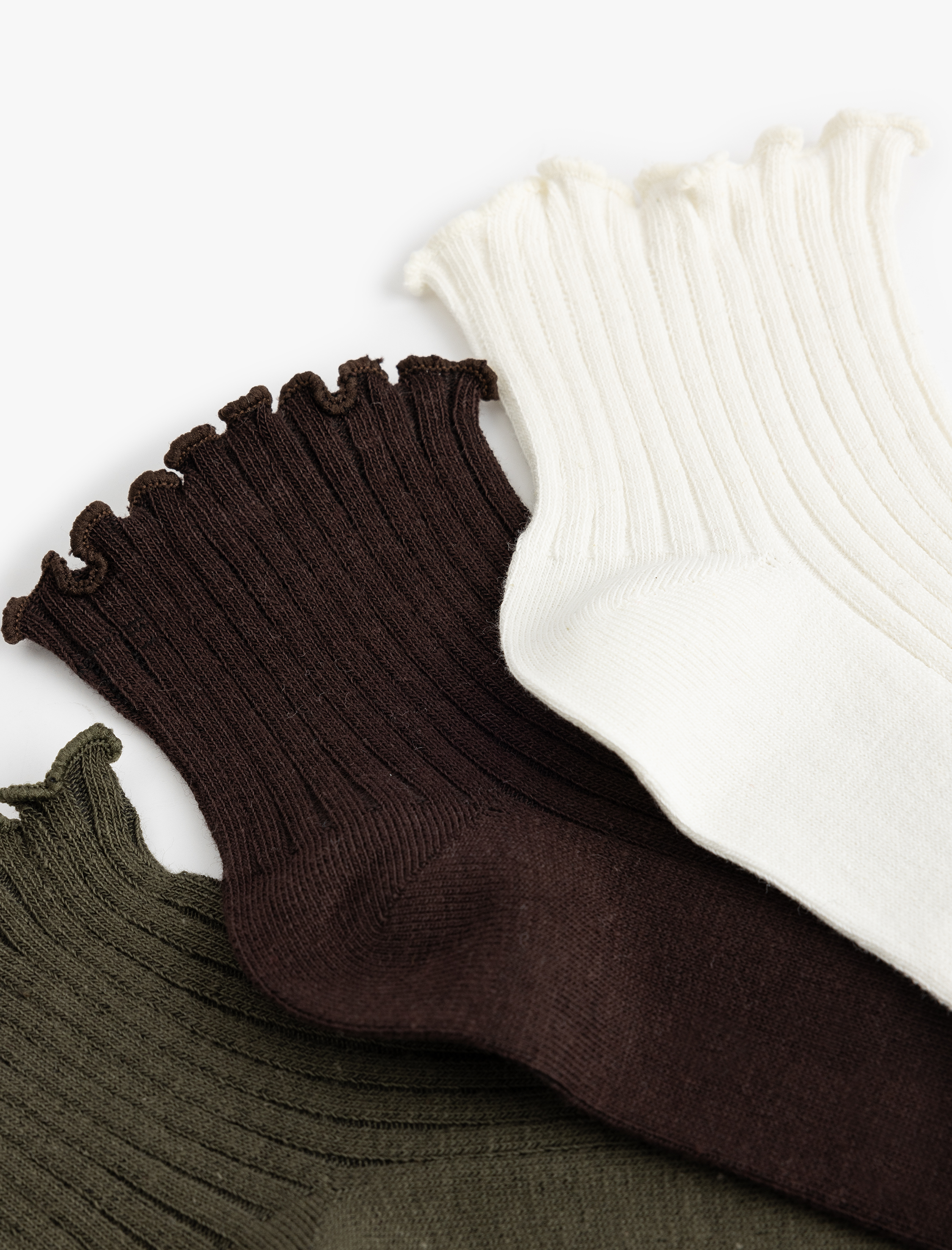  Kadın Çok Renkli Fırfır Detaylı 3'lü Patik Çorap Seti