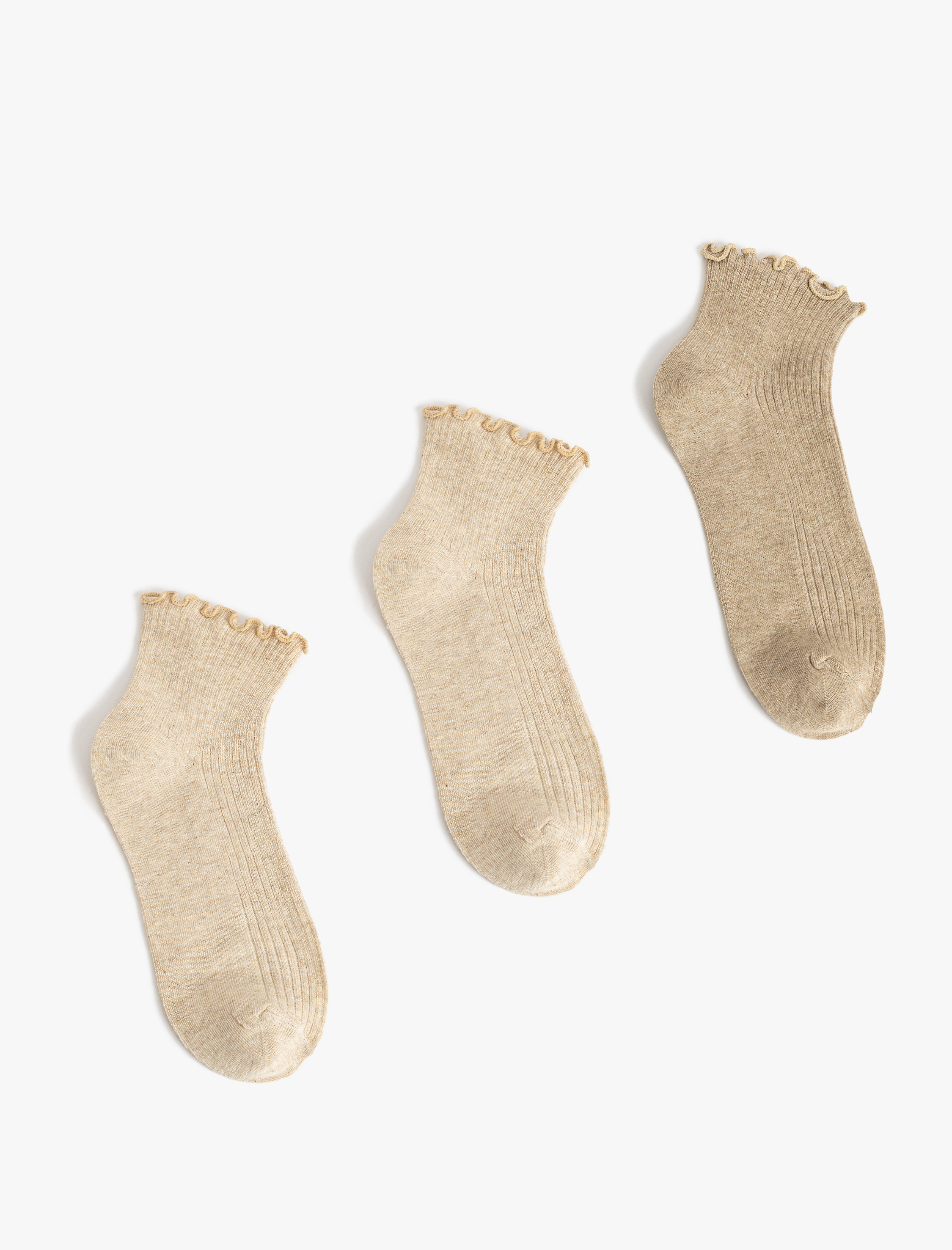  Kadın Çok Renkli Fırfır Detaylı 3'lü Patik Çorap Seti