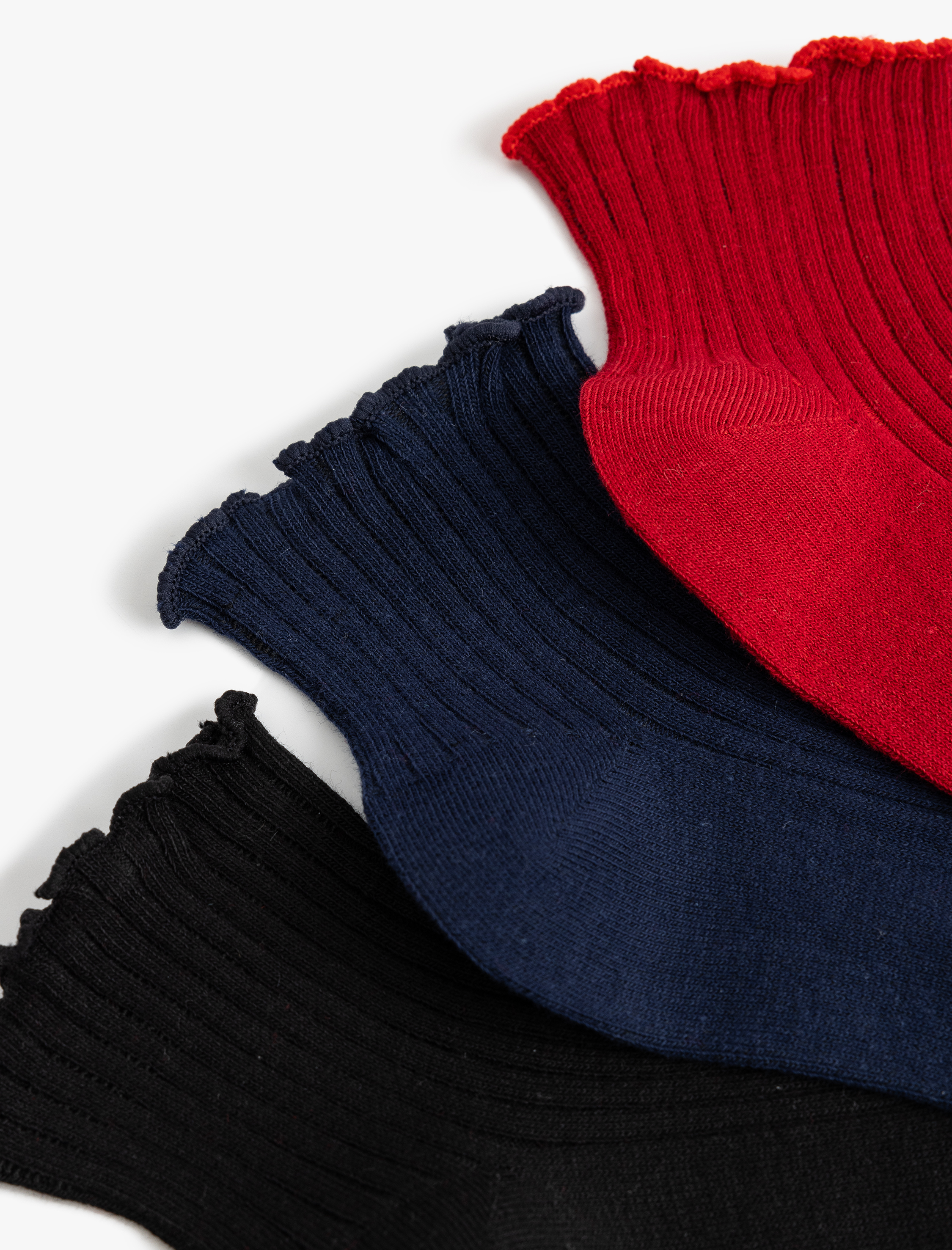  Kadın Çok Renkli Fırfır Detaylı 3'lü Patik Çorap Seti