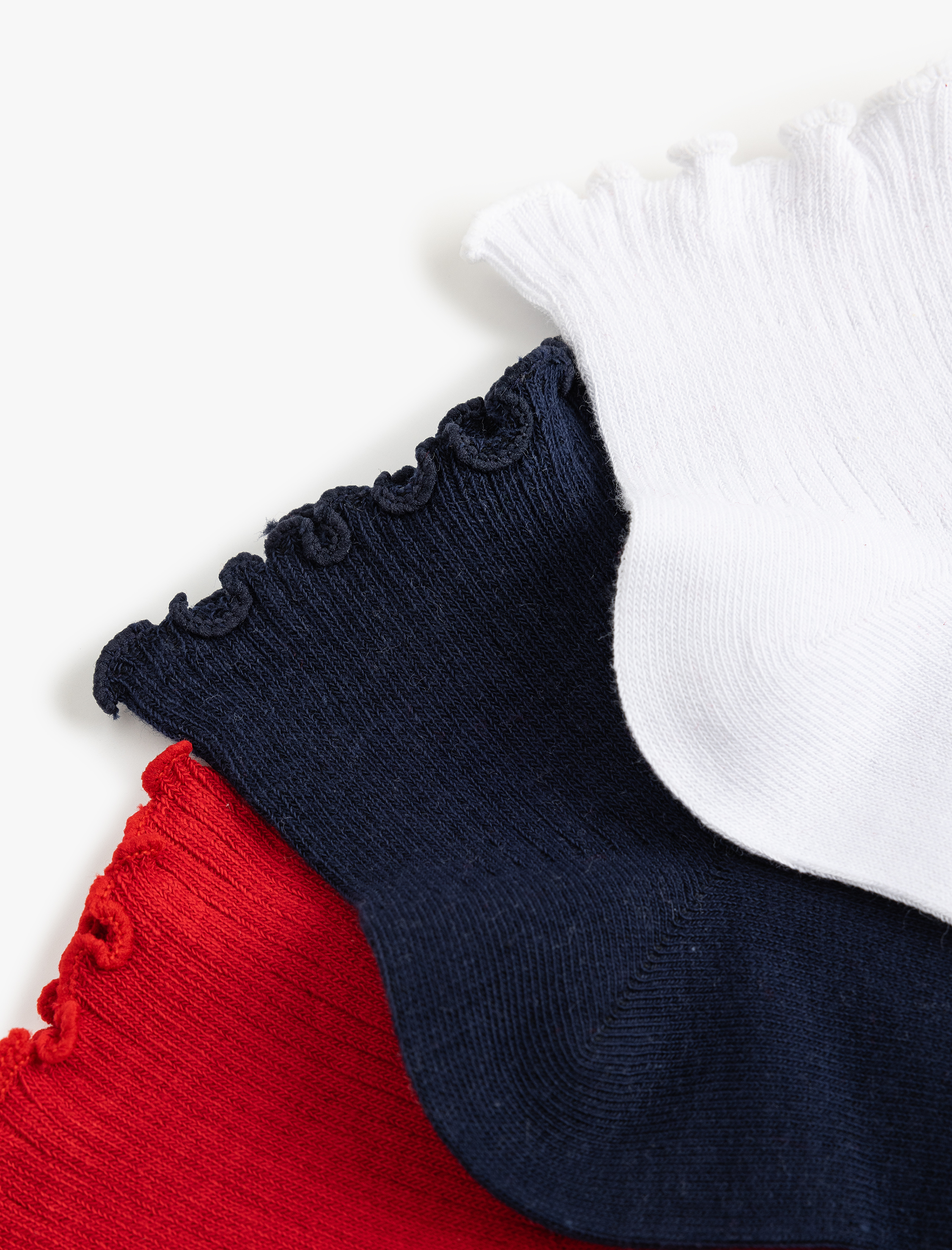  Kadın Çok Renkli Fırfır Detaylı 3'lü Patik Çorap Seti