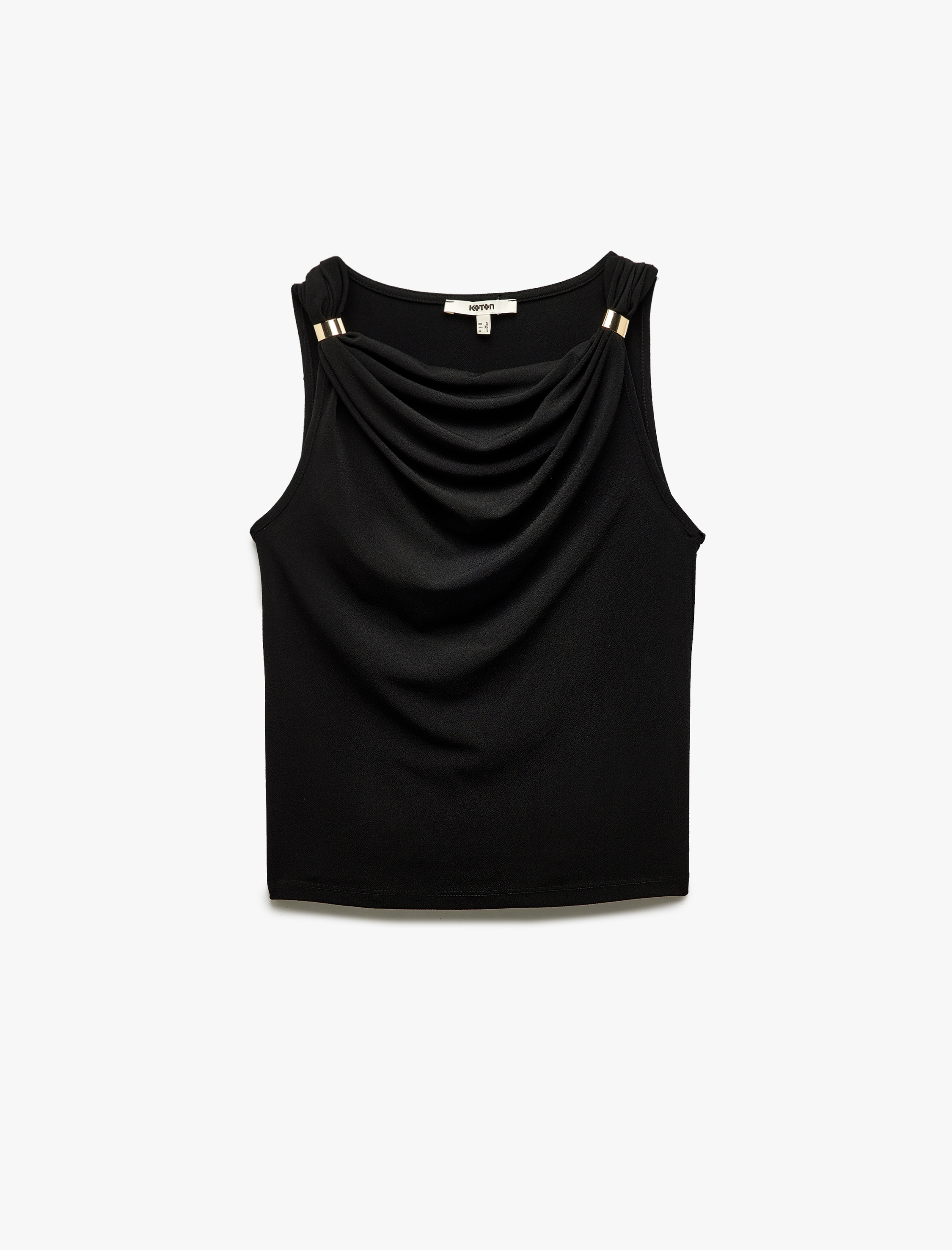   Krep Scuba Kumaş Metal Aksesuar Detaylı Kolsuz Degaje Yaka Bluz