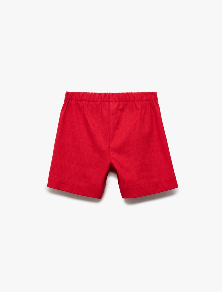 Kız Çocuk Düğme Detaylı Yüksek Bel Pamuklu Şort