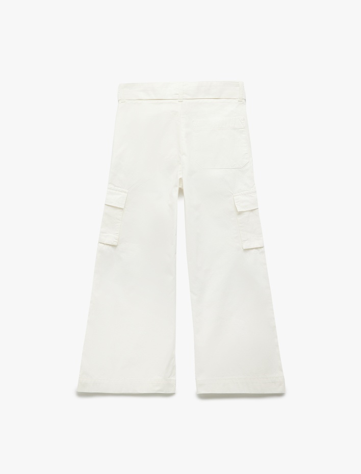 Kız Çocuk Pamuklu Cep Detaylı Bol Paça Kargo Pantolon