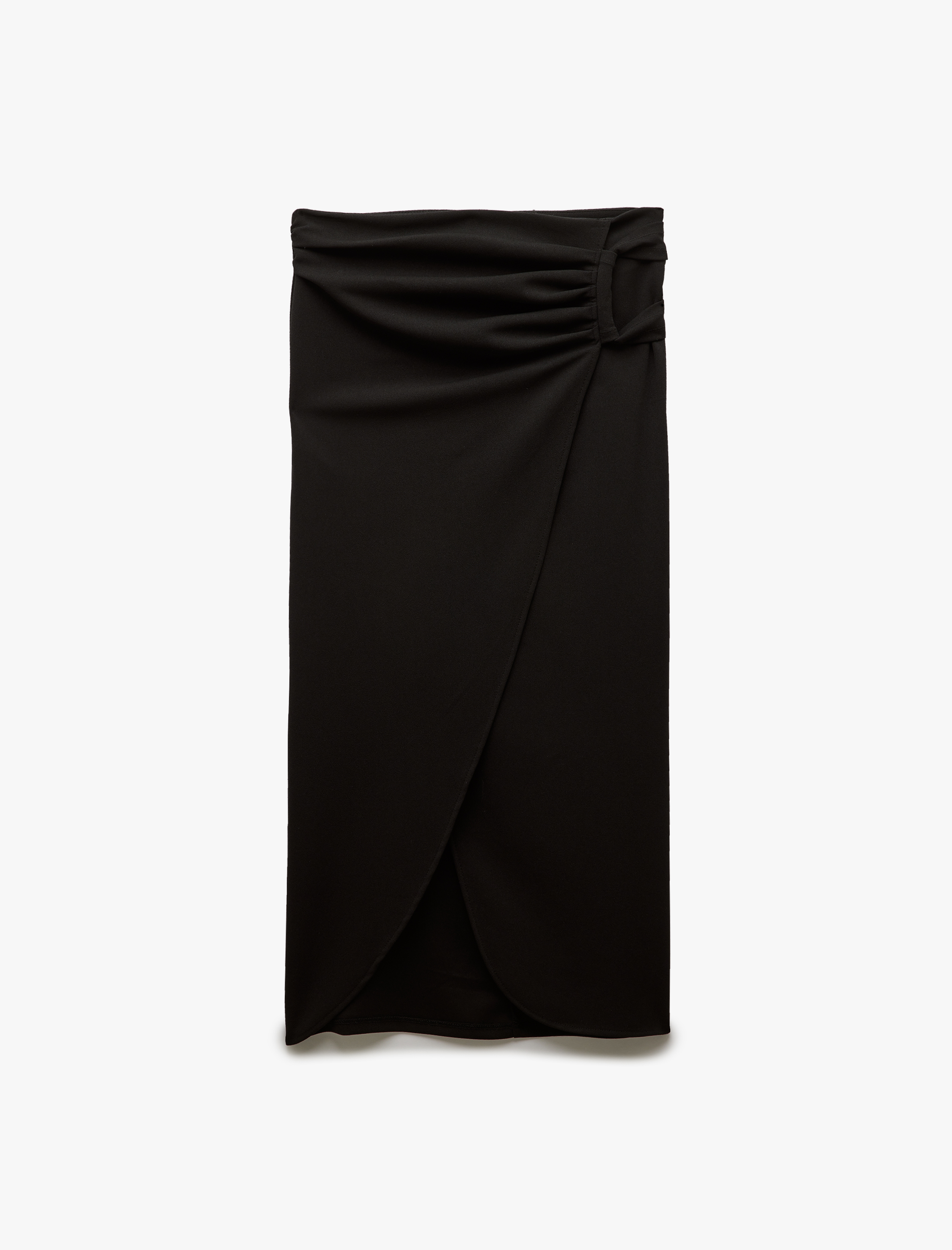   Krep Scuba Kumaş Drape Detaylı Midi Boy Kruvaze Etek