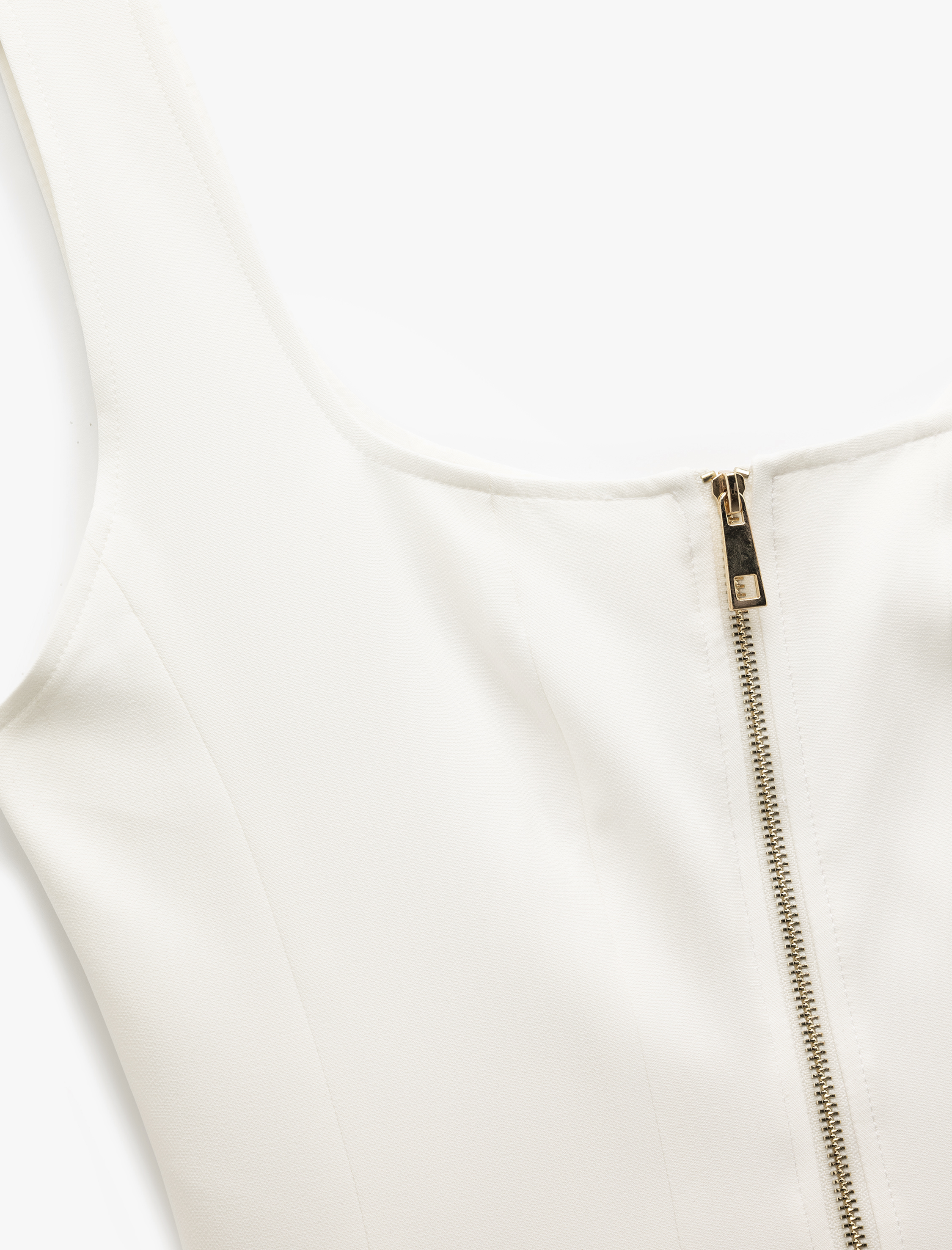   Kolsuz Kalın Askılı Kare Yaka Fermuarlı Bluz