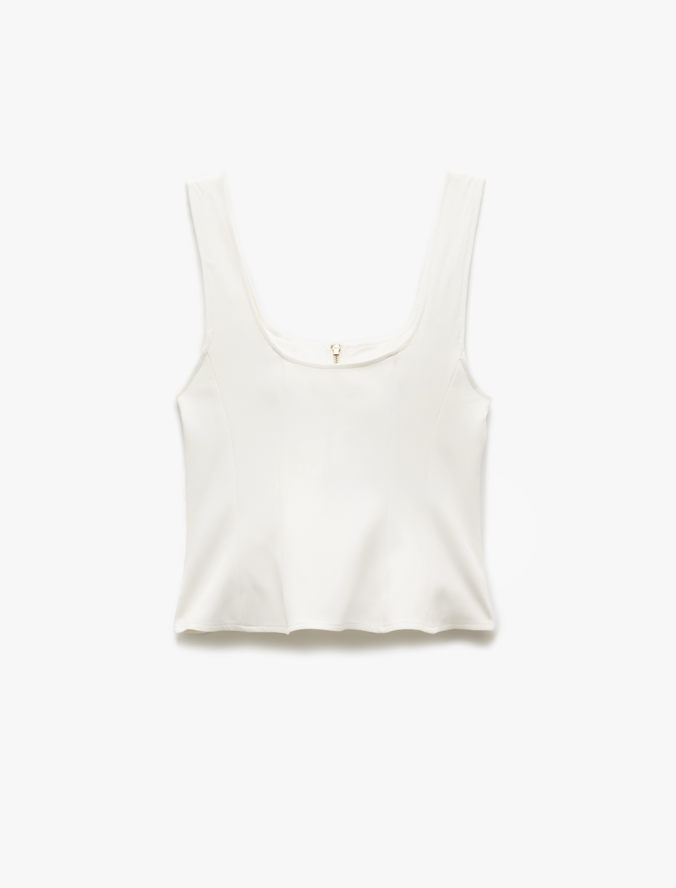   Kolsuz Kalın Askılı Kare Yaka Fermuarlı Bluz