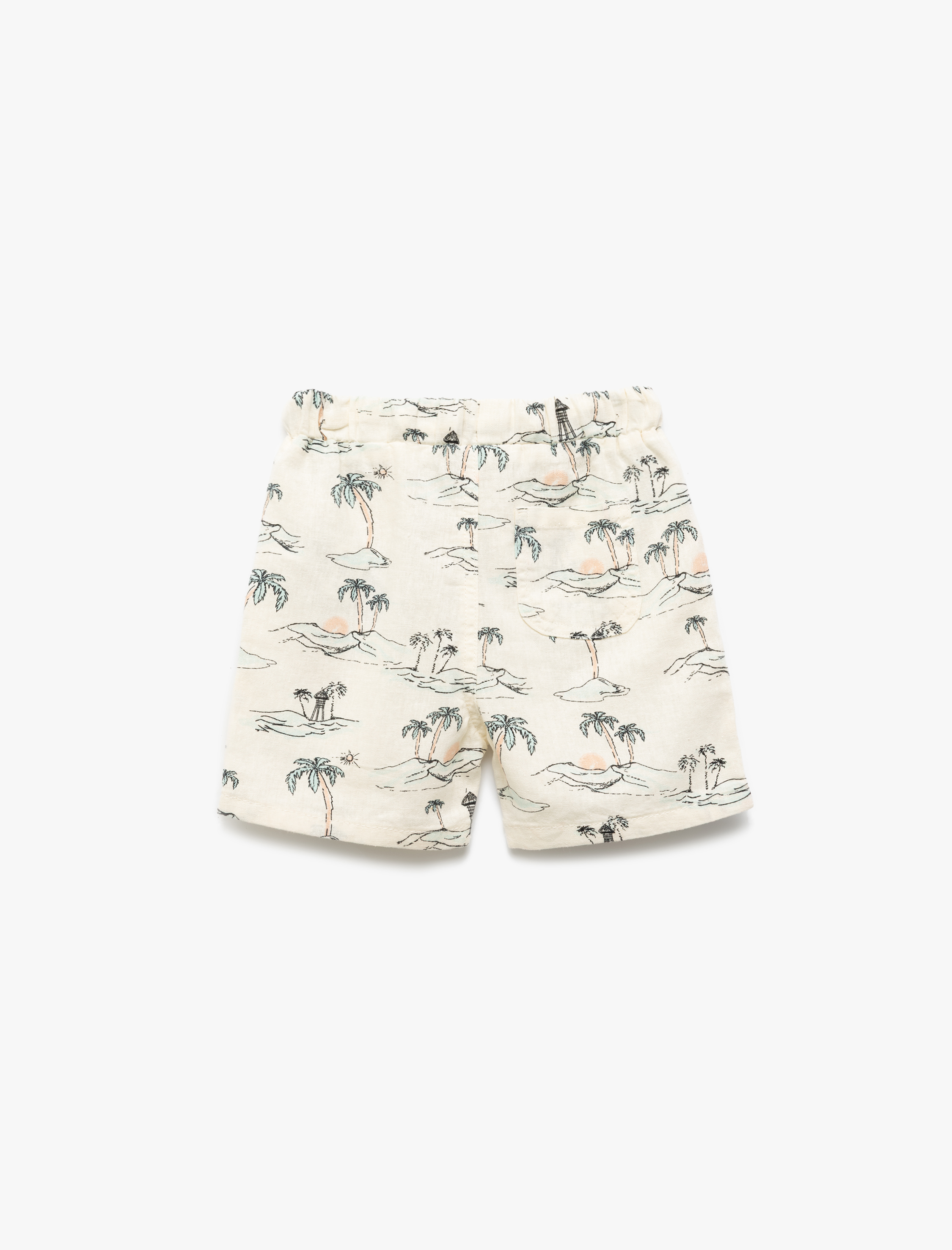  Erkek Bebek Beli Bağcıklı Viskon ve Keten Karışımlı Palmiye Desenli Şort