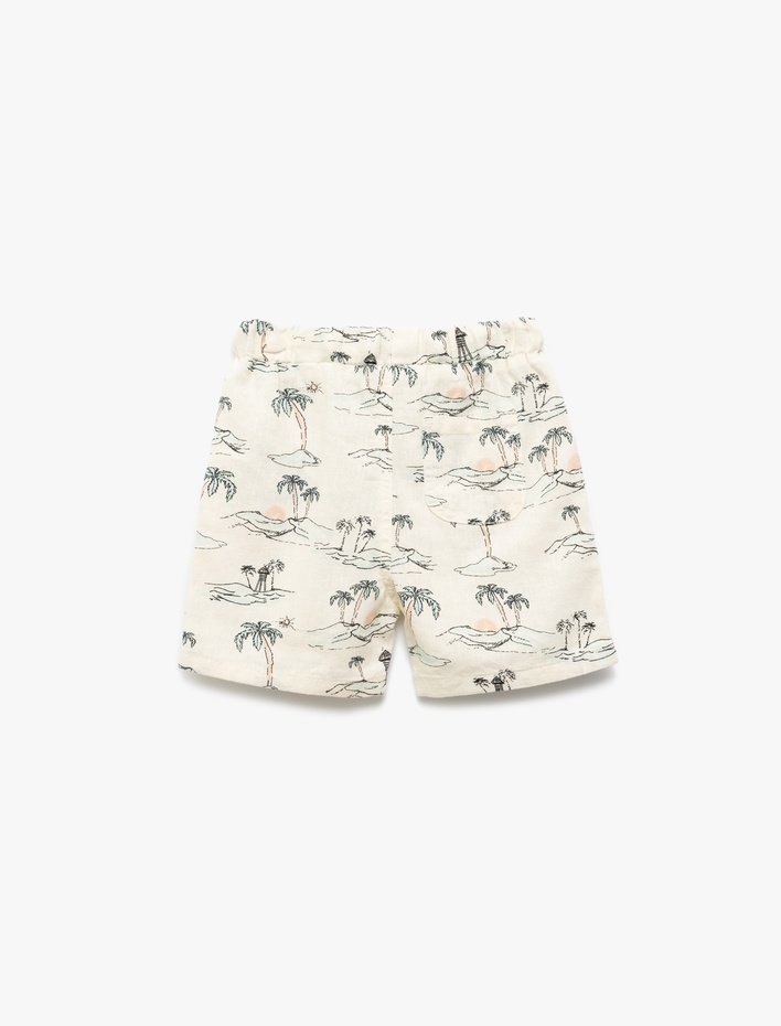 Erkek Bebek Beli Bağcıklı Viskon ve Keten Karışımlı Palmiye Desenli Şort