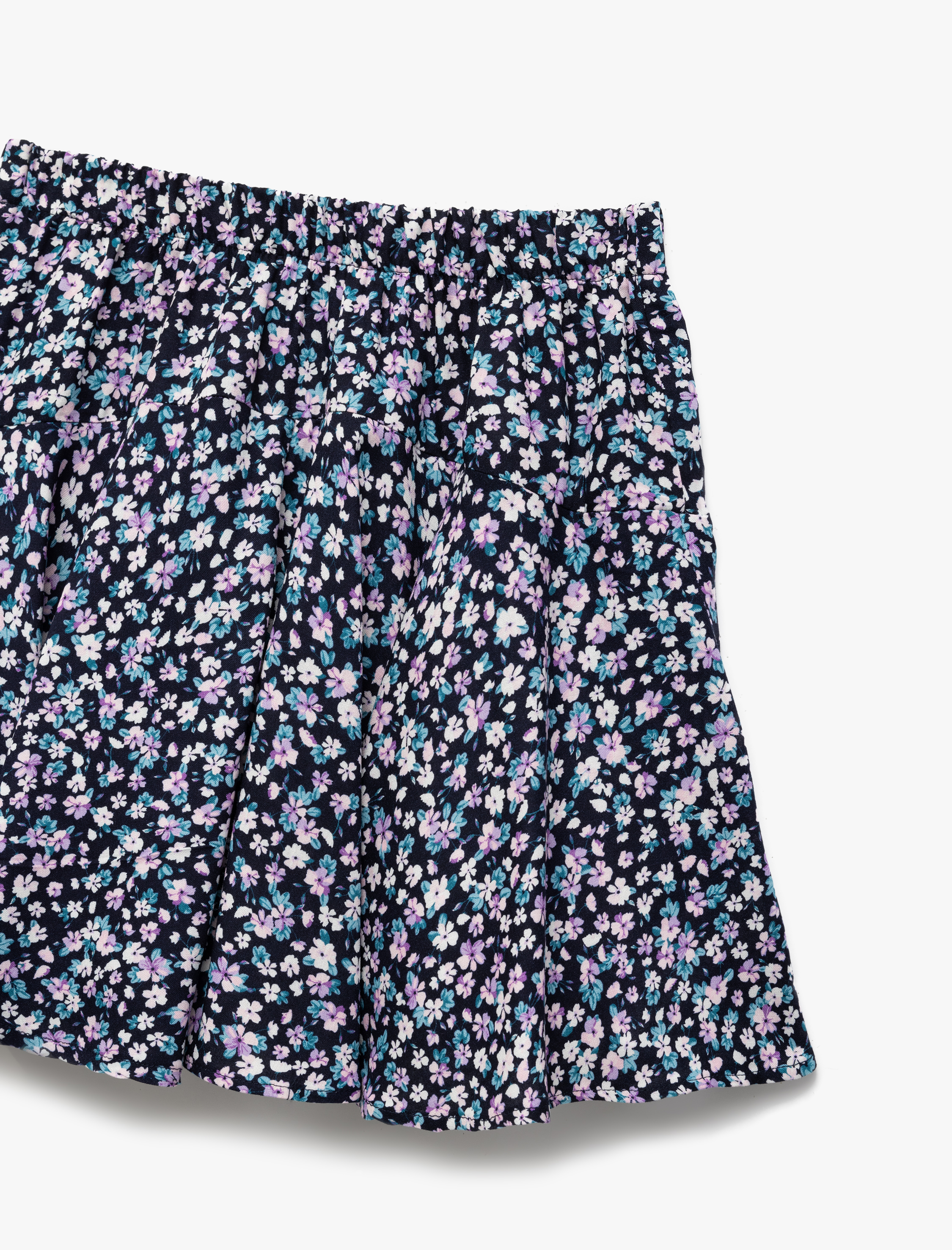   Çiçekli Volanlı Viskon Mini Şort Etek