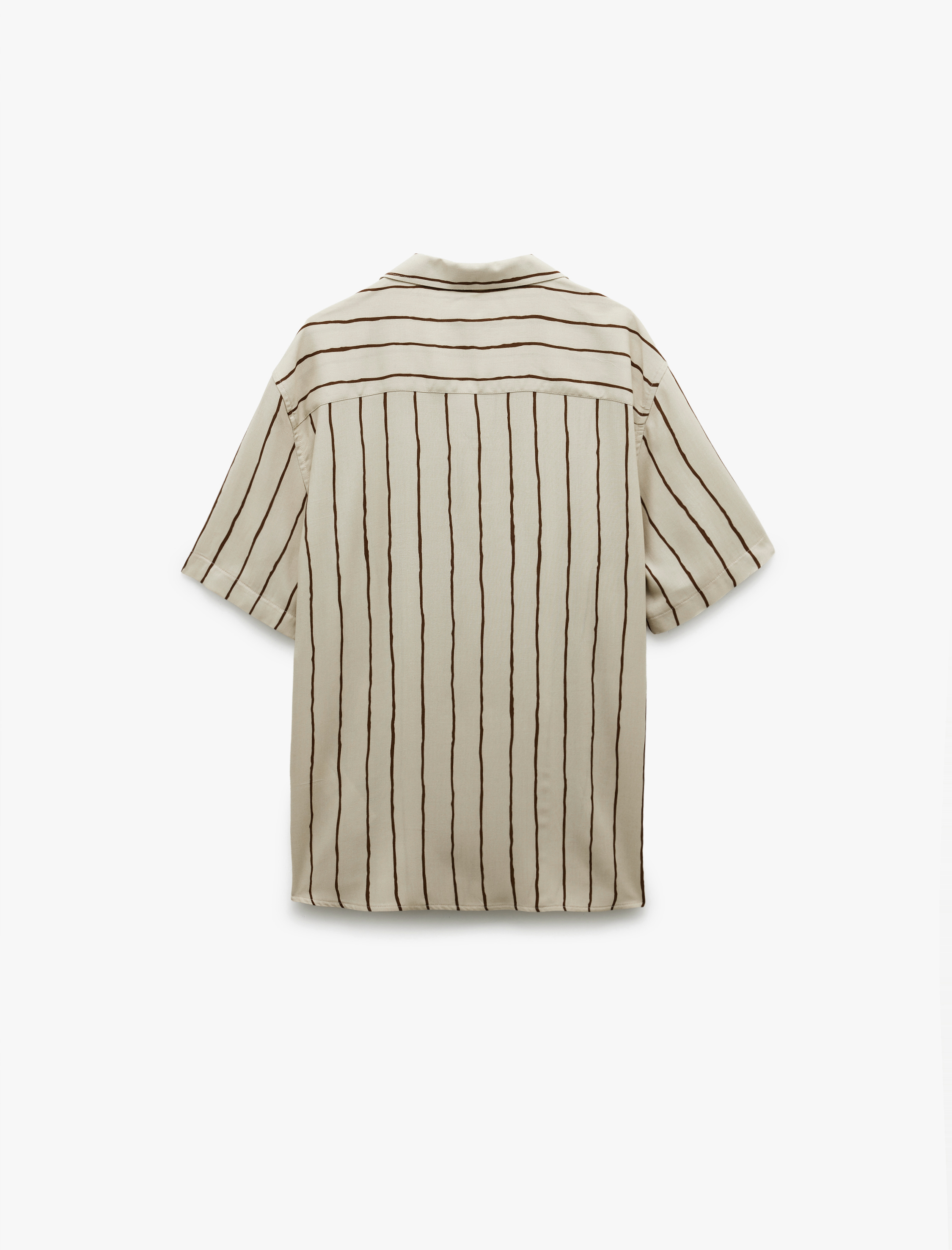 Viskon Kumaş Kısa Kollu Devrik Yaka Çizgili Gömlek