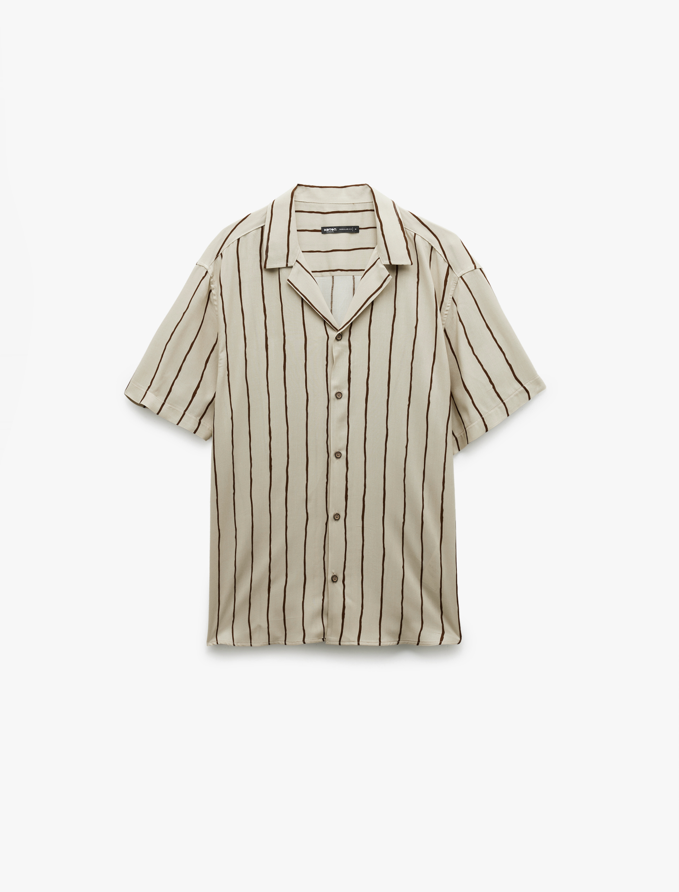 Viskon Kumaş Kısa Kollu Devrik Yaka Çizgili Gömlek