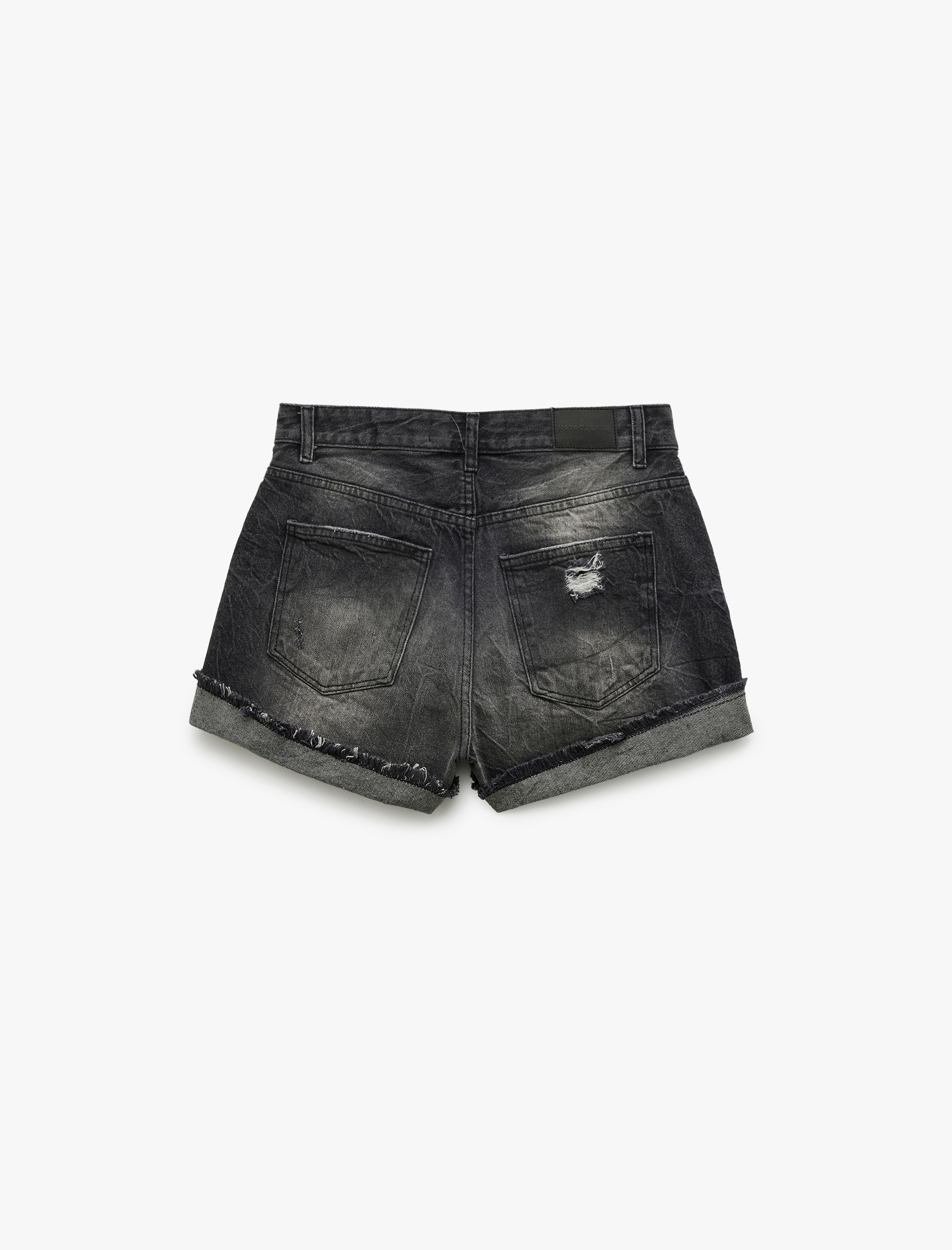   Pamuklu Rahat Kalıp Katlı Paça Yırtık Denim Şort