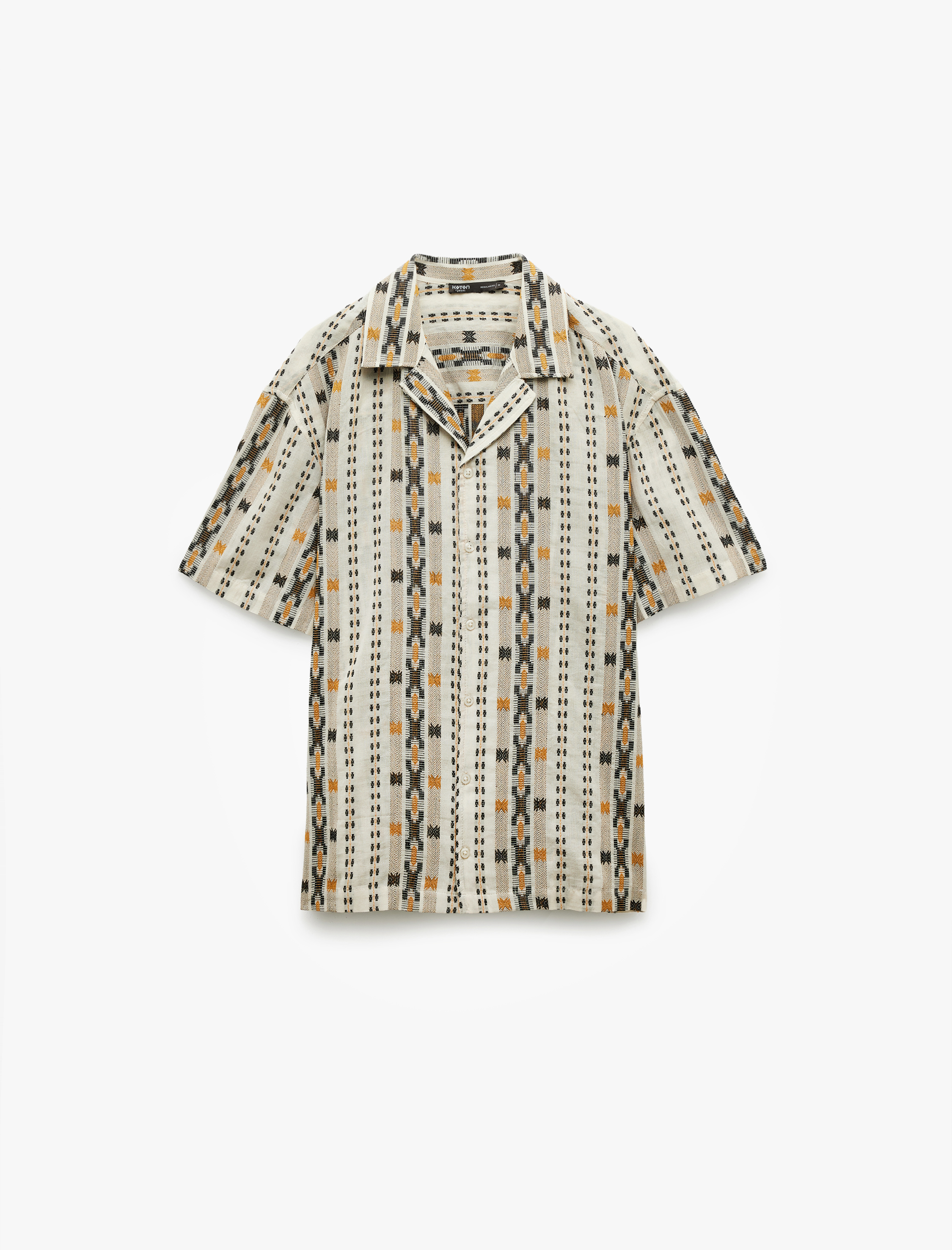   Kısa Kollu Gömlek Yaka Pamuklu Desenli Gömlek