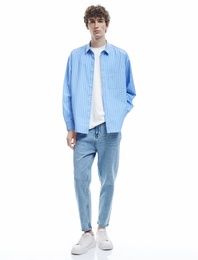 Düğmeli Cepli Pamuklu Loose Fit Jean Pantolon - Loose Straight Fit Jean