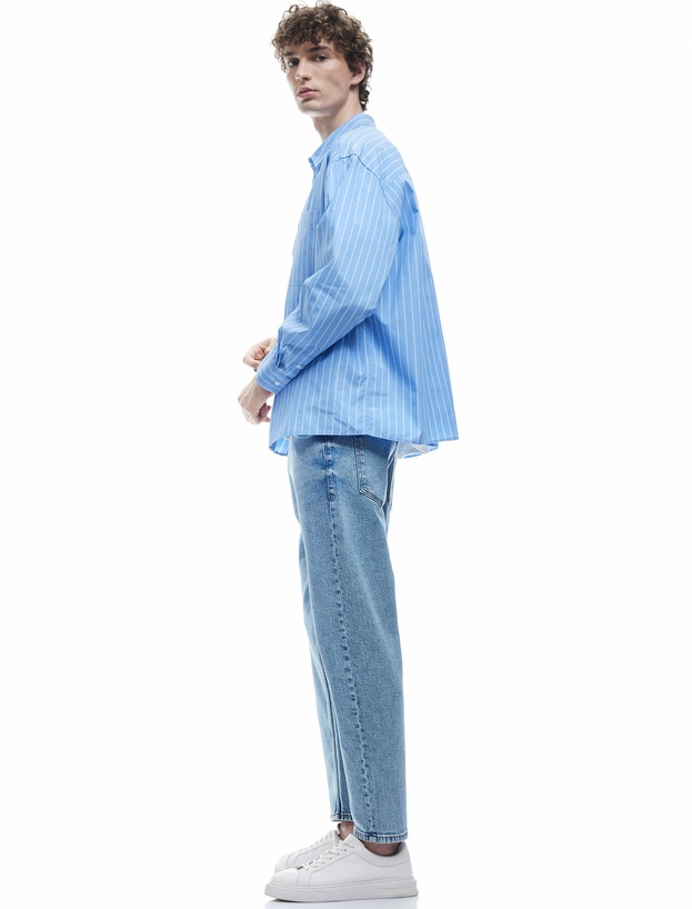 Düğmeli Cepli Pamuklu Loose Fit Jean Pantolon - Loose Straight Fit Jean_1