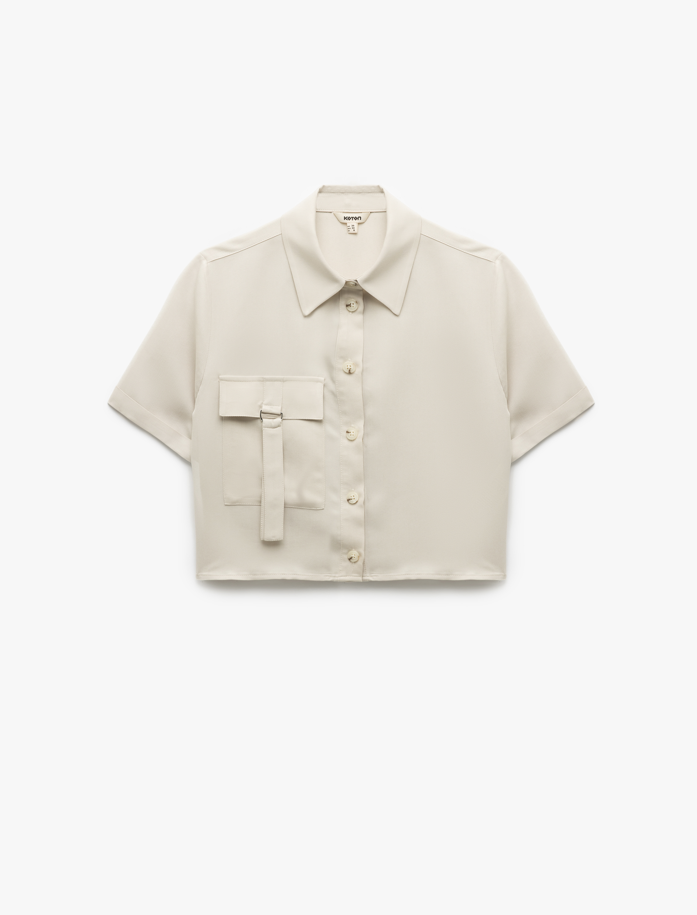   Modal Kumaş Karışımlı Cep Detaylı Klasik Yaka Kısa Kollu Crop Gömlek