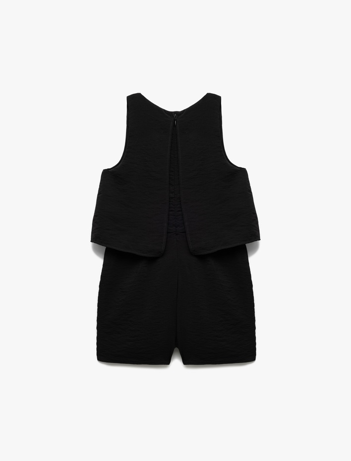 Kız Çocuk Pileli Kolsuz Bisiklet Yaka Viskon Tulum