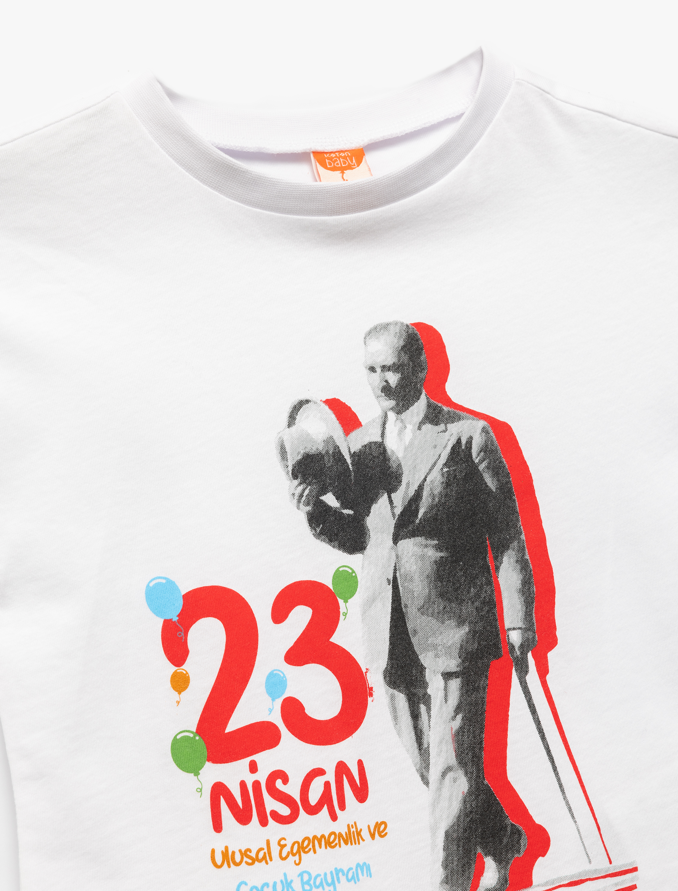  Erkek Bebek Pamuklu Kısa Kollu Bisiklet Yaka Atatürk ve 23 Nisan Baskılı Tişört