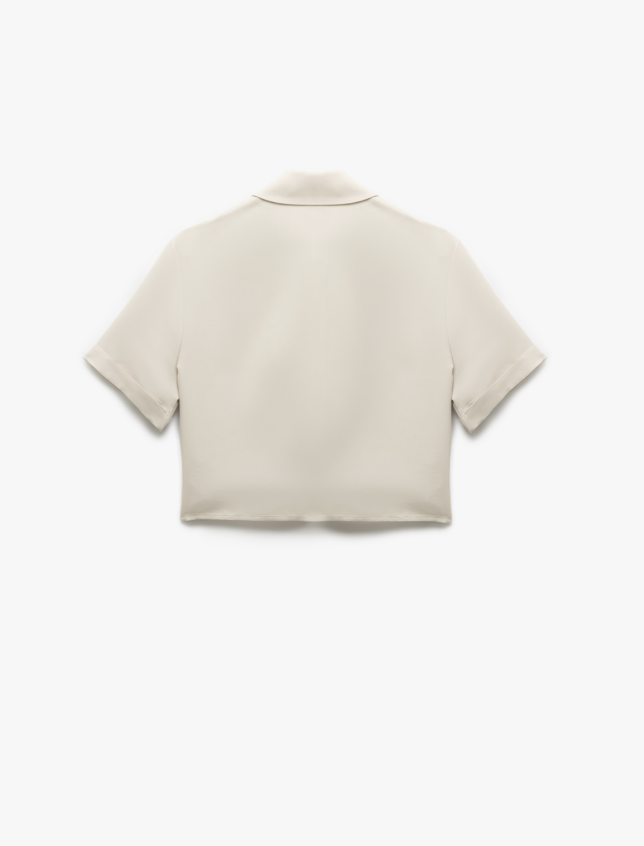   Modal Kumaş Karışımlı Cep Detaylı Klasik Yaka Kısa Kollu Crop Gömlek