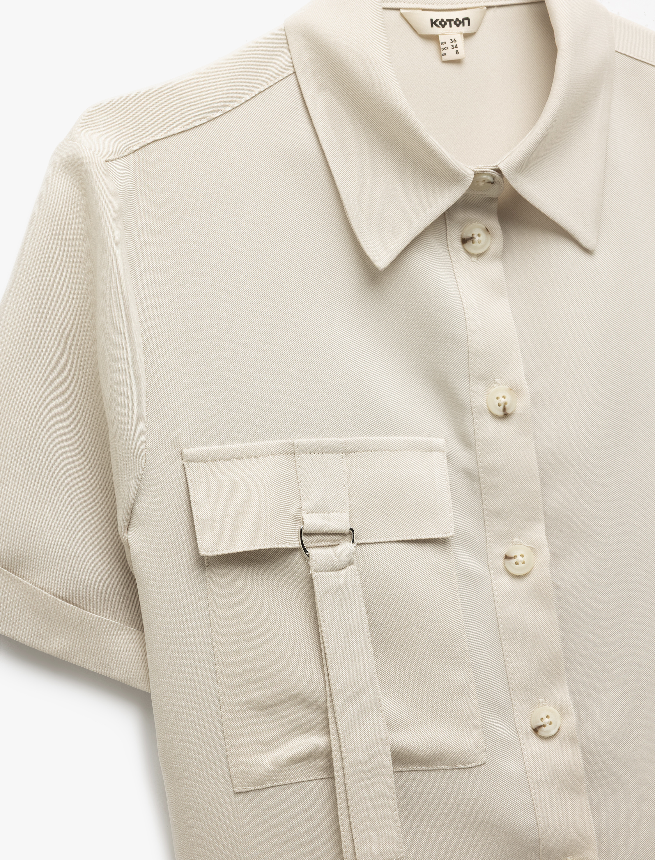   Modal Kumaş Karışımlı Cep Detaylı Klasik Yaka Kısa Kollu Crop Gömlek