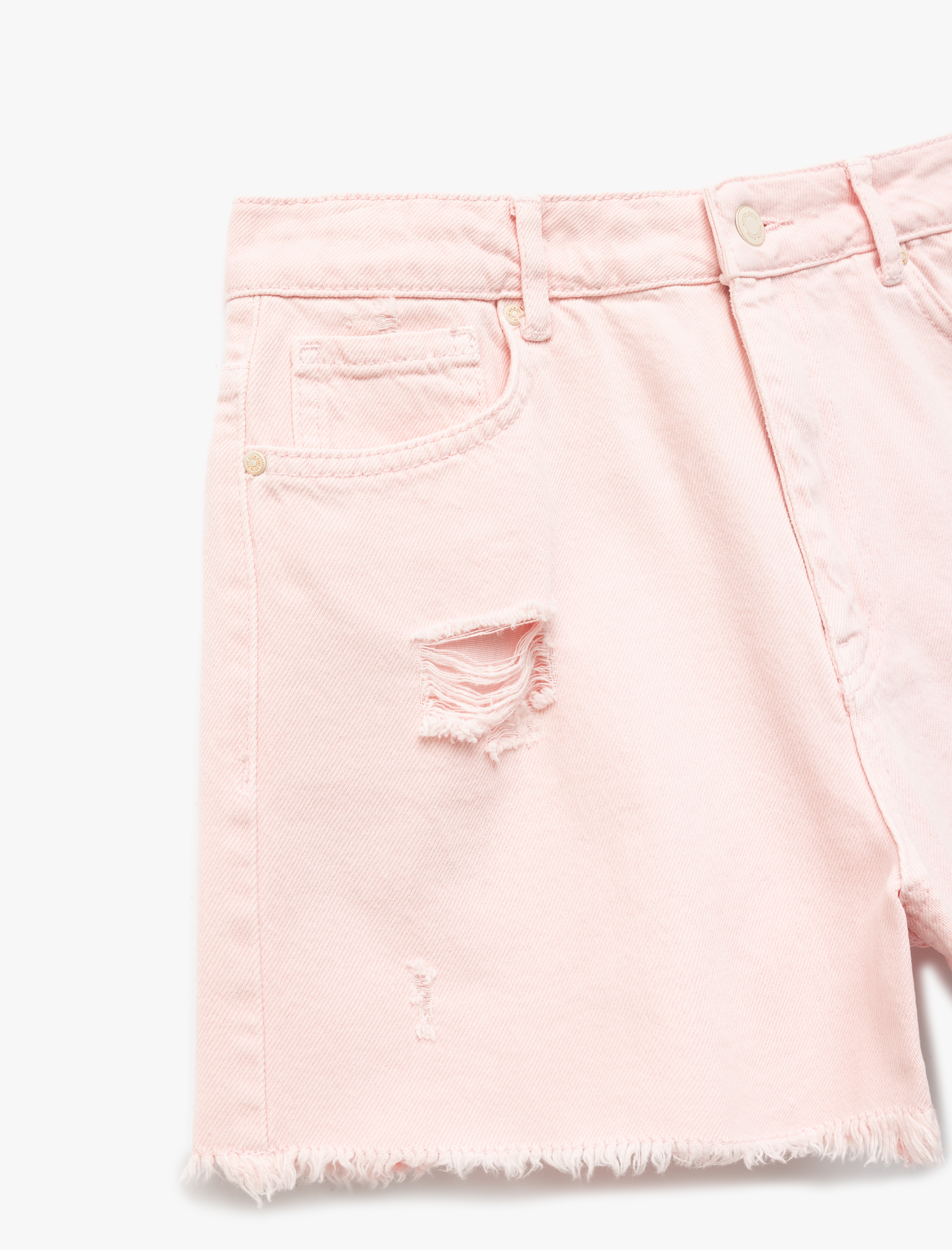   Pamuklu Beş Cepli Mini Püskül Detaylı Yırtık Denim Şort