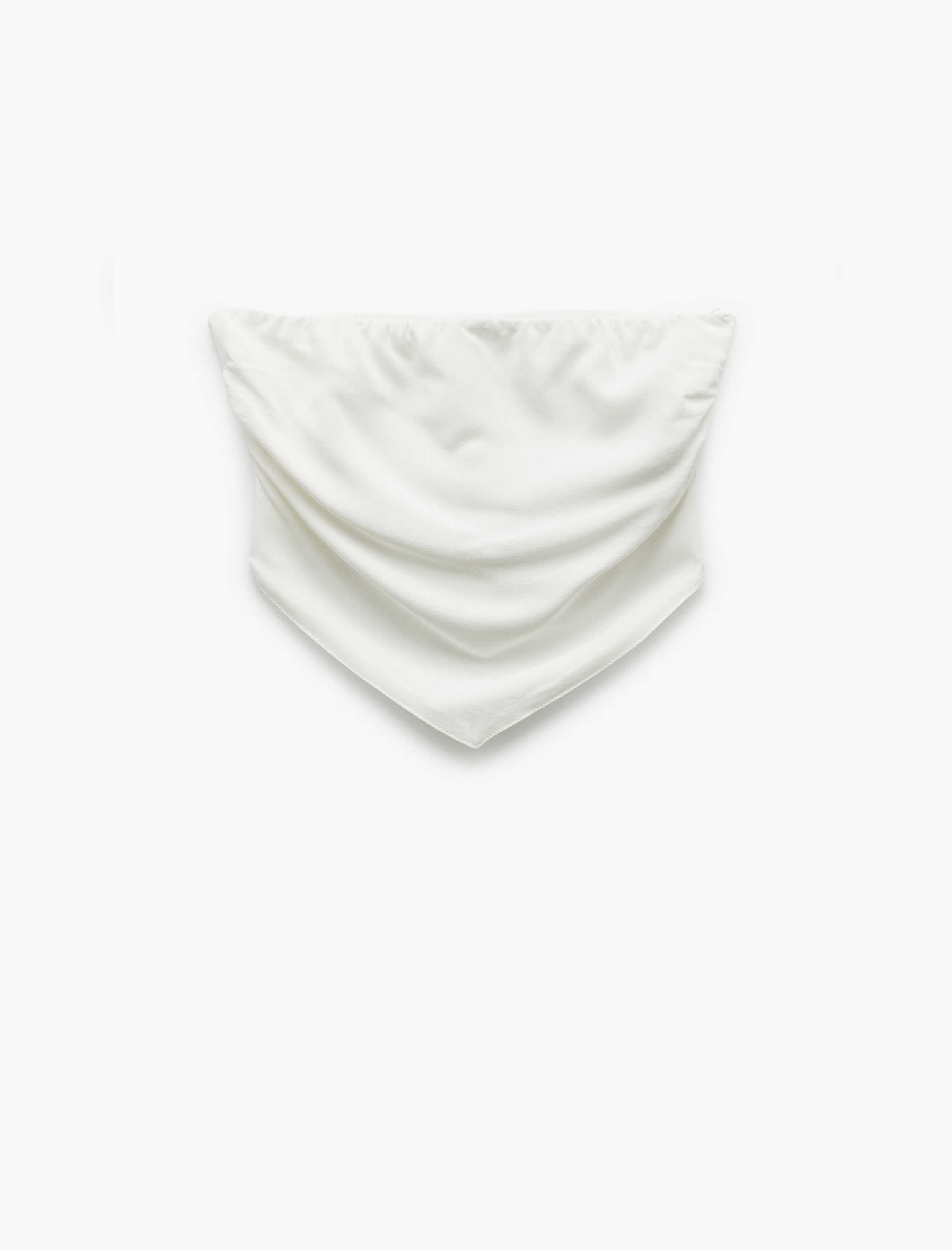   Kolsuz Straplez Asimetrik Drapeli Viskon Bluz