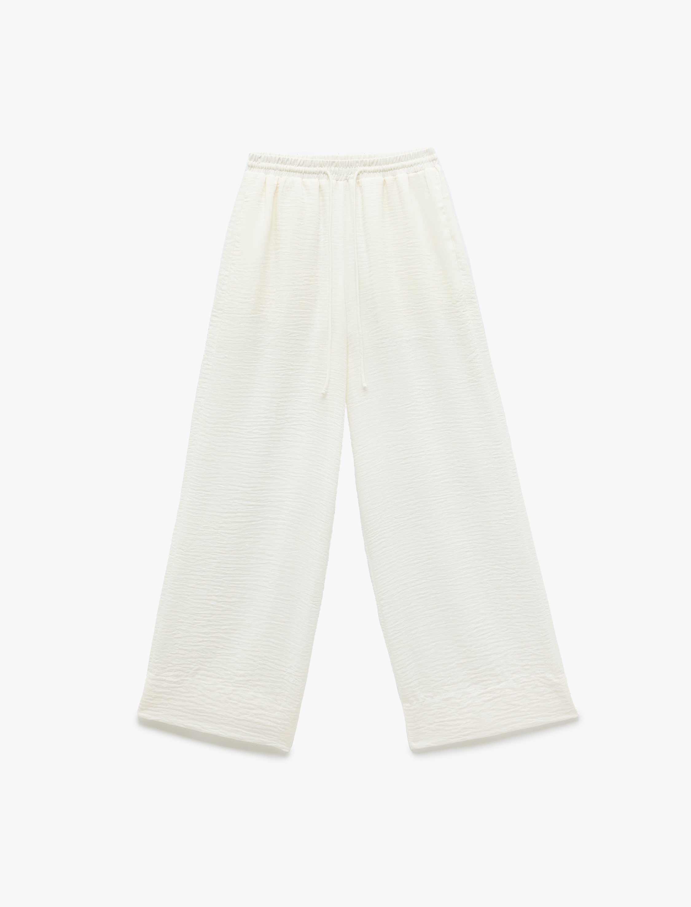 Astarlı Beli Bağlamalı Lastikli Yüksek Bel Cepli Geniş Paça Pantolon