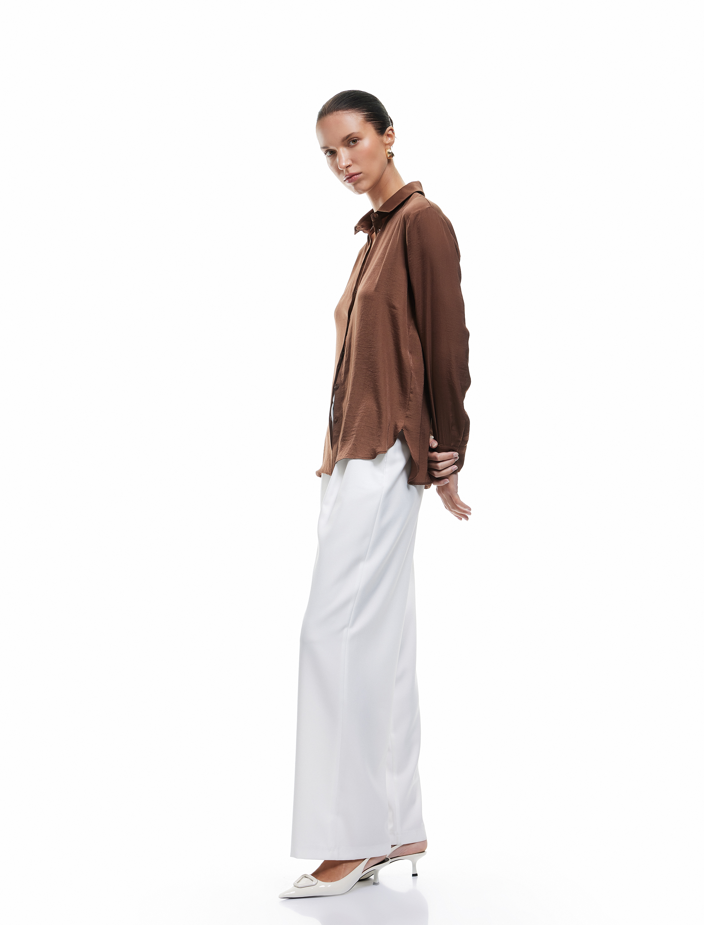   Aerobin Kumaş Uzun Kollu Klasik Yaka Saten Gömlek