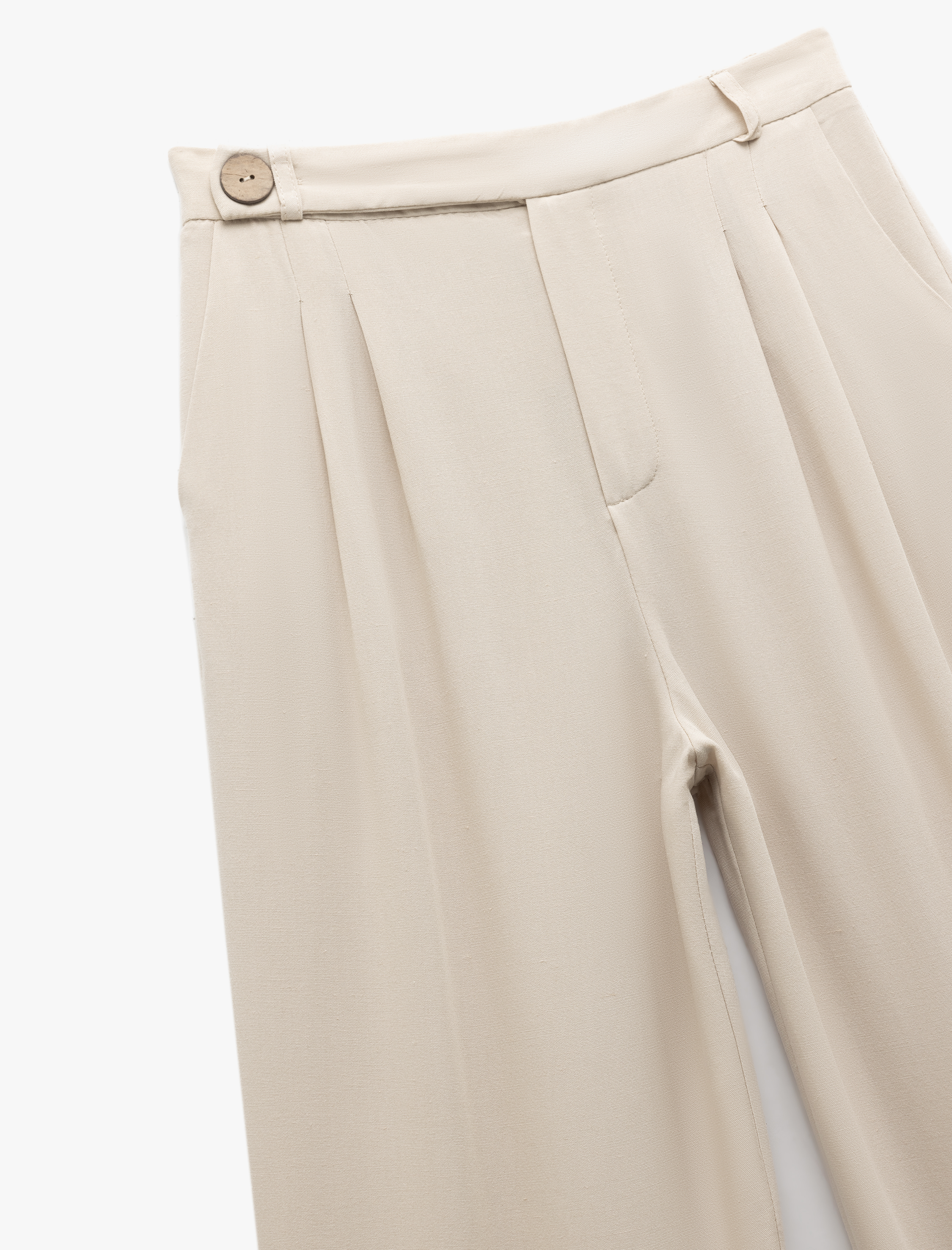 Viskon Keten Karışımlı Pileli Cepli Geniş Paça Palazzo Pantolon